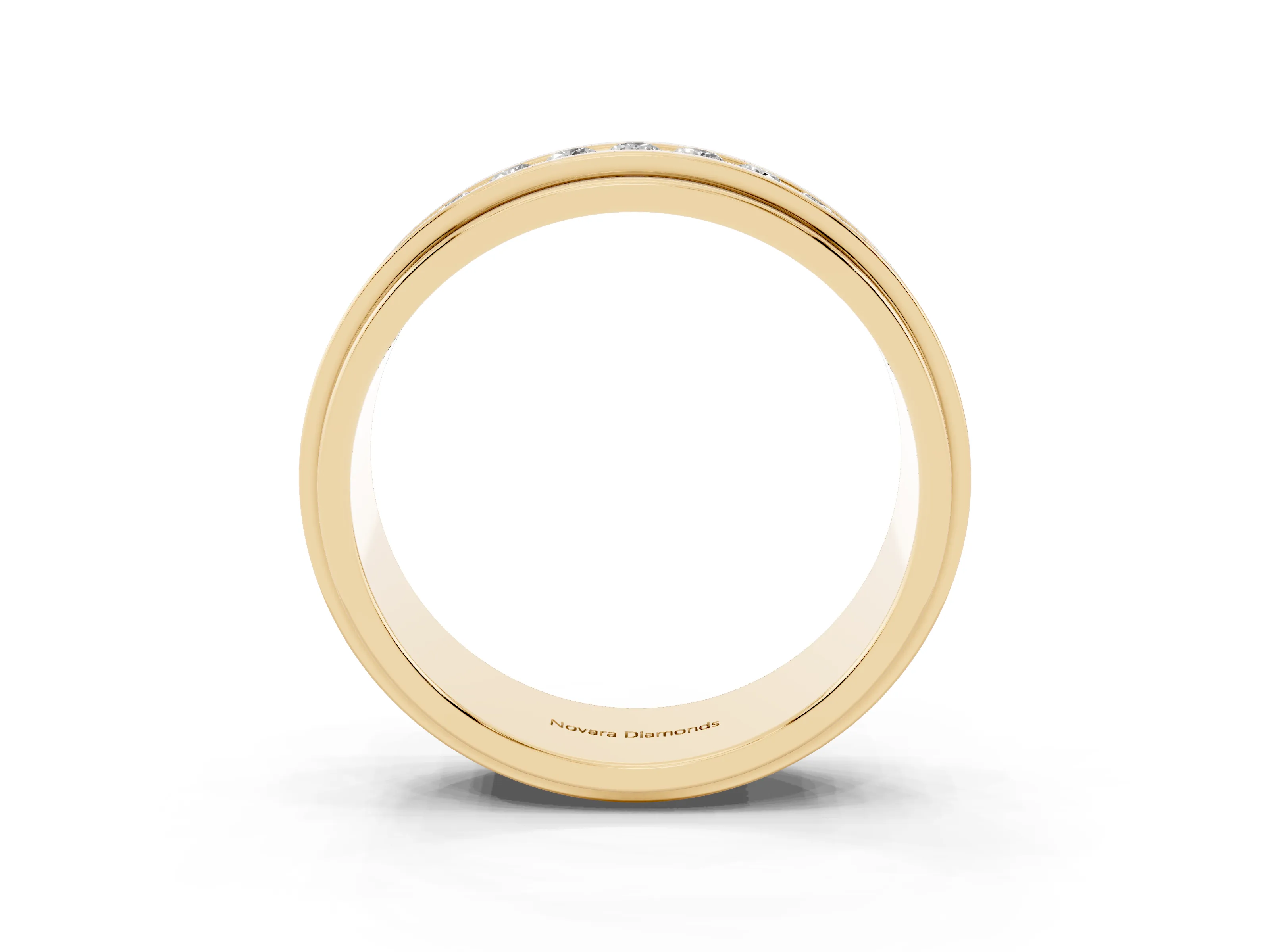 Round Diamond Seven-Stone Channel Mens Band Set in Yellow gold with Recessed Setting