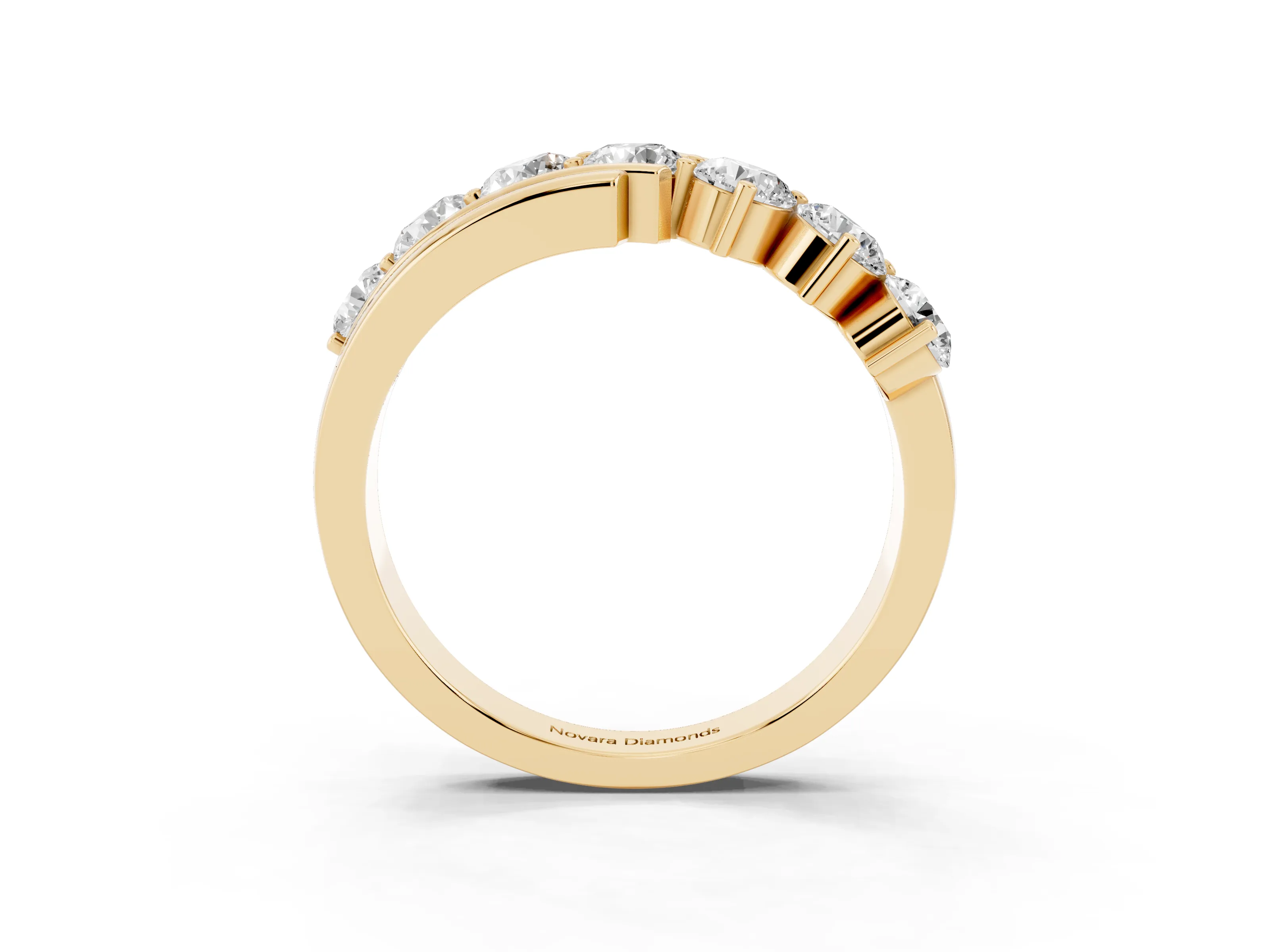 Round Diamond Wave Band Set in Yellow gold with Channel and Shared Prong Setting
