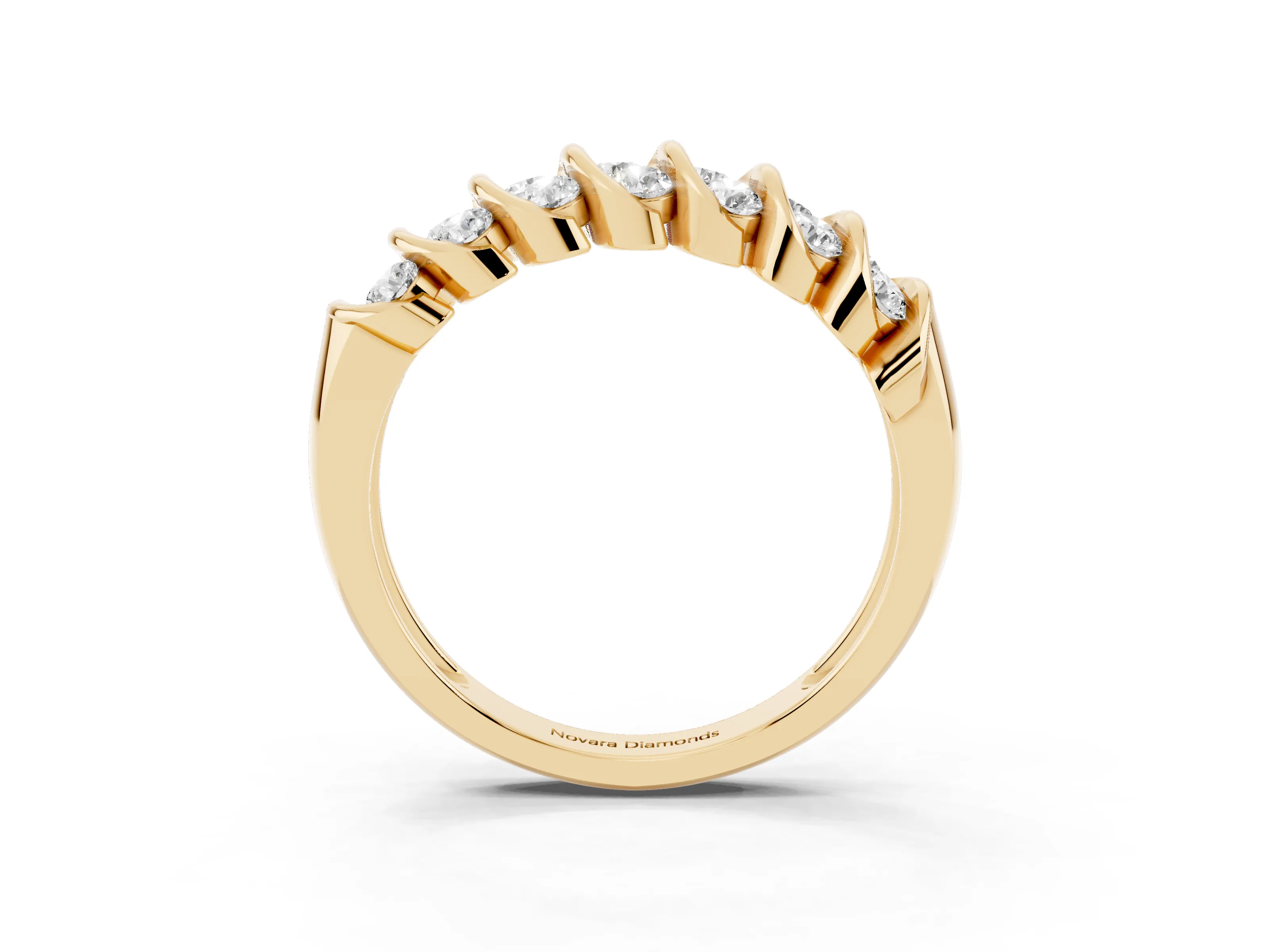 Round Diamond Structured Multi-Row Band Set in Yellow gold with Polished Channel Setting