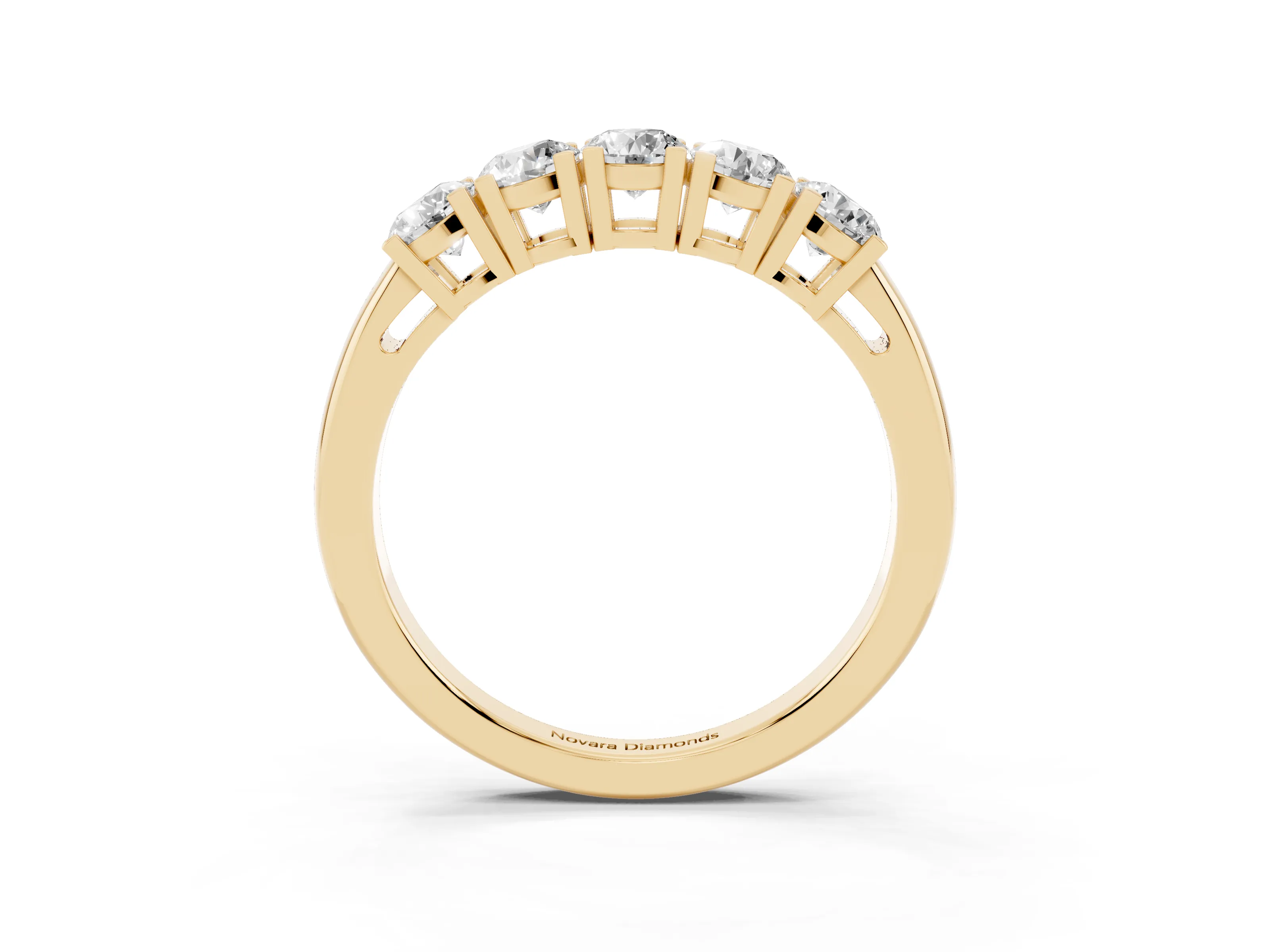 Five-Stone Round Diamond Aligned Row Band Set in Yellow gold with Prong Setting