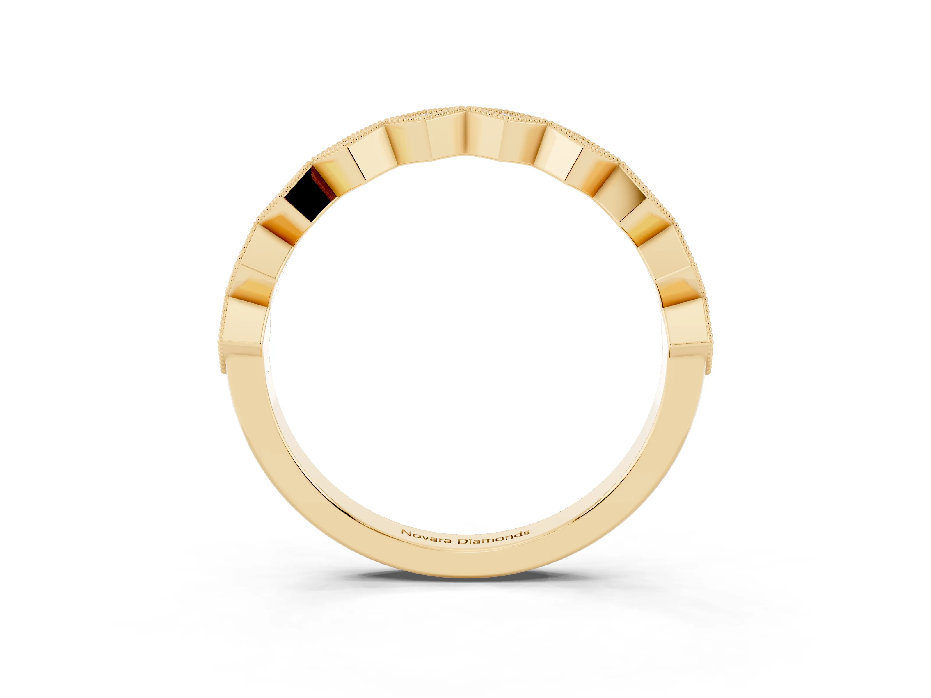 Round Cut Diamond Geometric Stackable Band Set in Yellow gold with Milgrain Bezel Setting