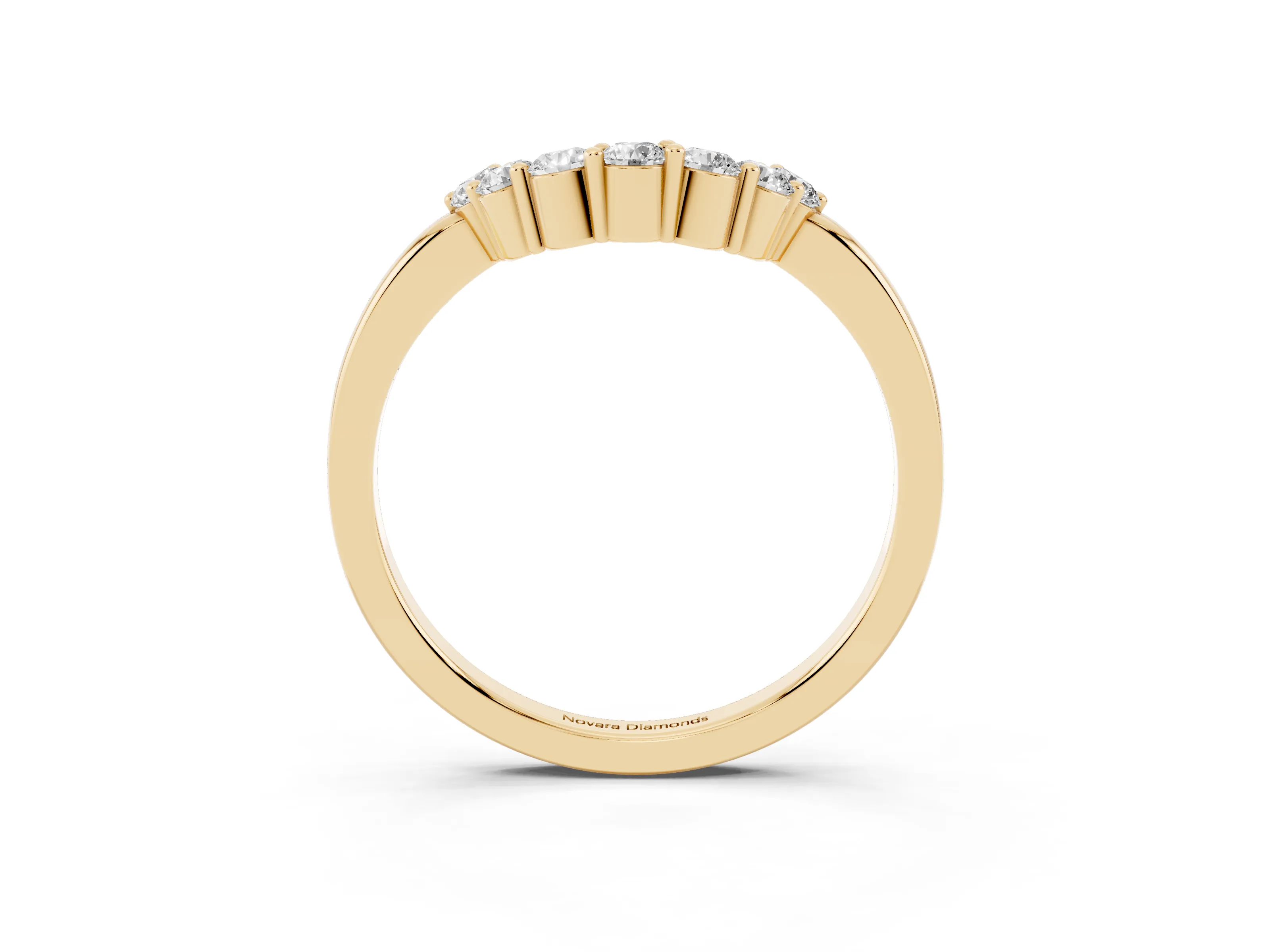 Round Diamond Curved Pavé Band Set in Yellow gold with Prong Setting