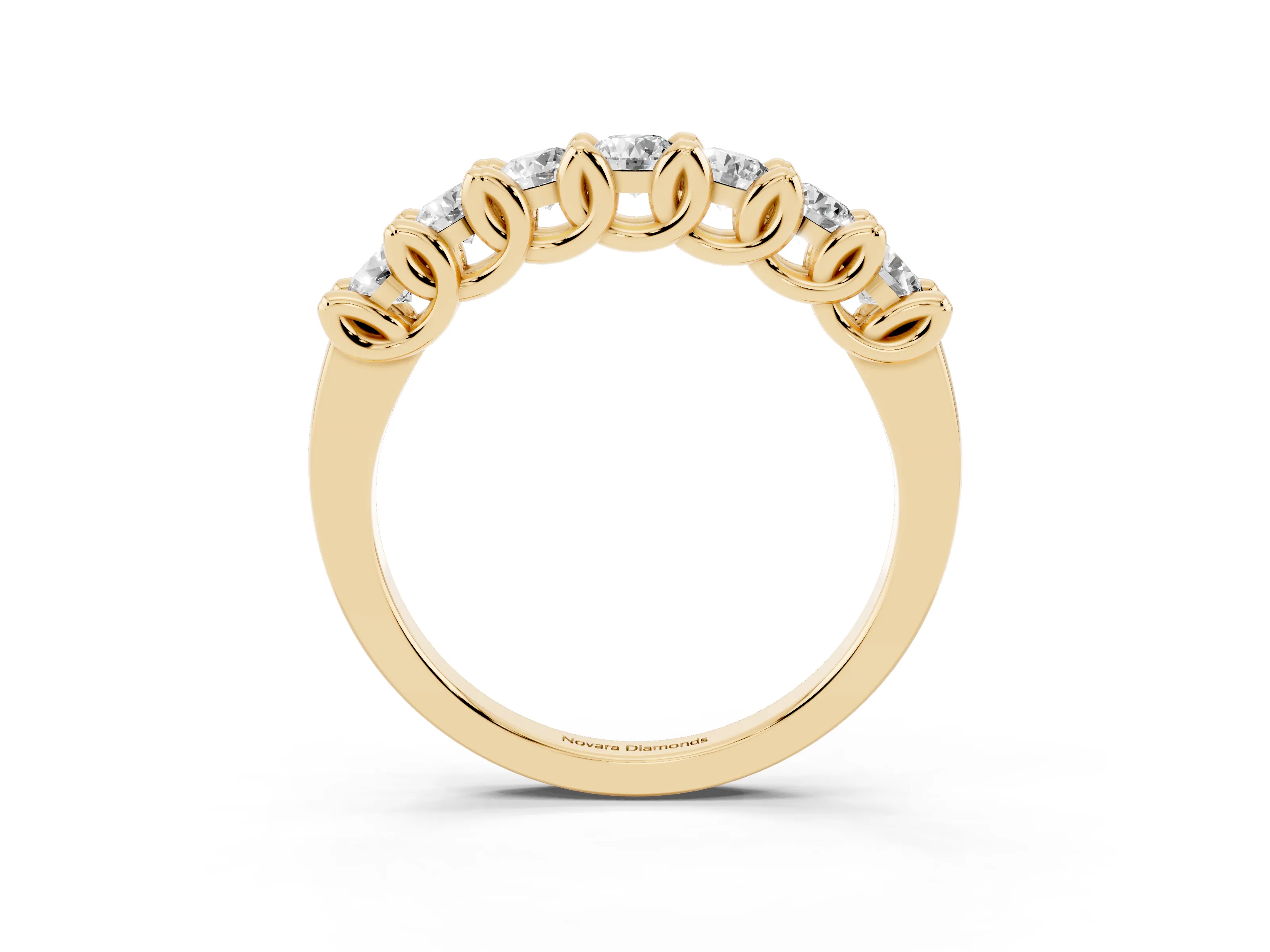 Round Diamond Half Eternity Band Set in Yellow gold with Secure Prong Setting