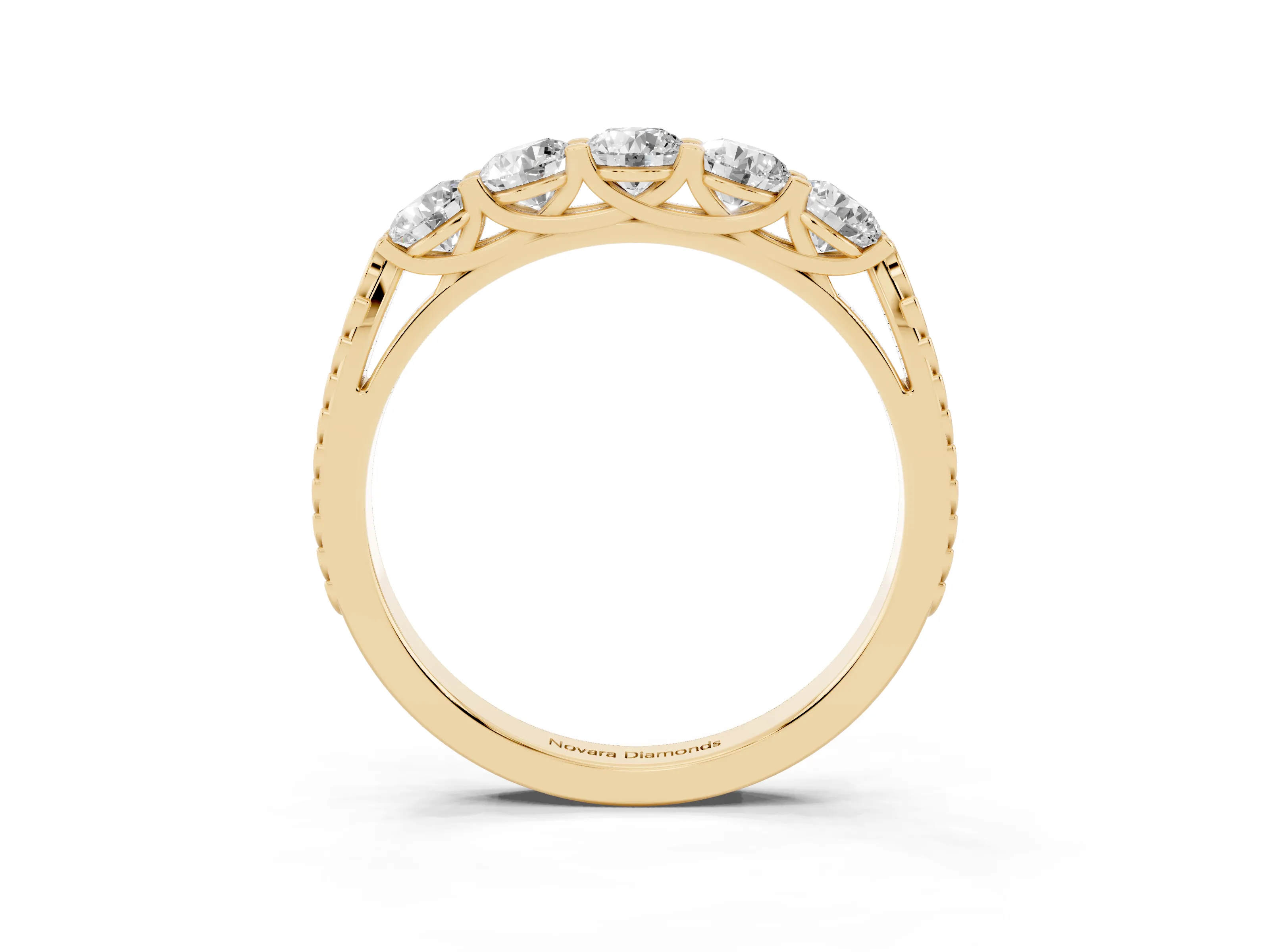 Round Diamond Five-Stone Band Set in Yellow gold with Straight Prong Row