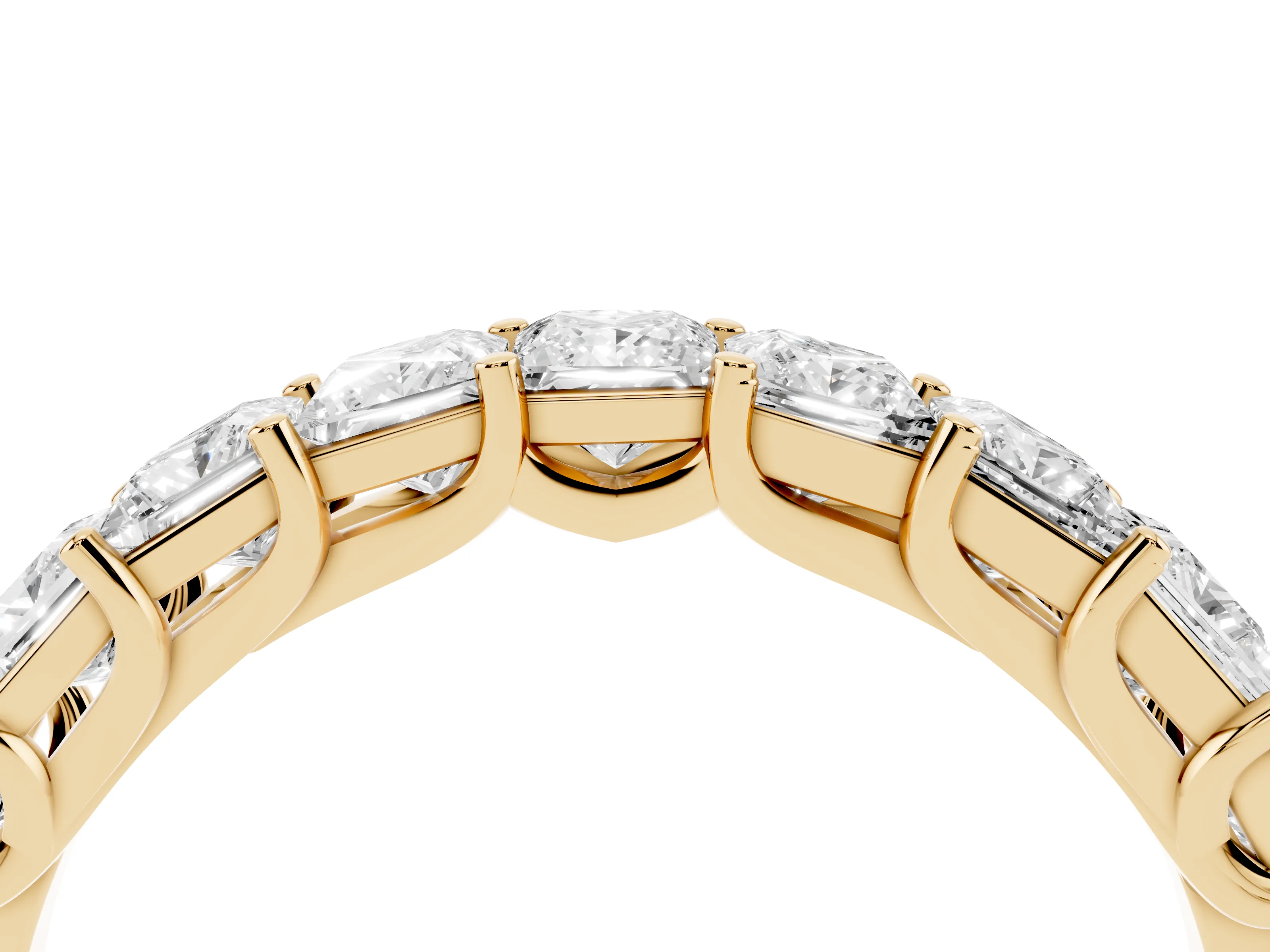 Princess Cut Diamond Channel Eternity Band Set in Yellow gold with Prong Detailing