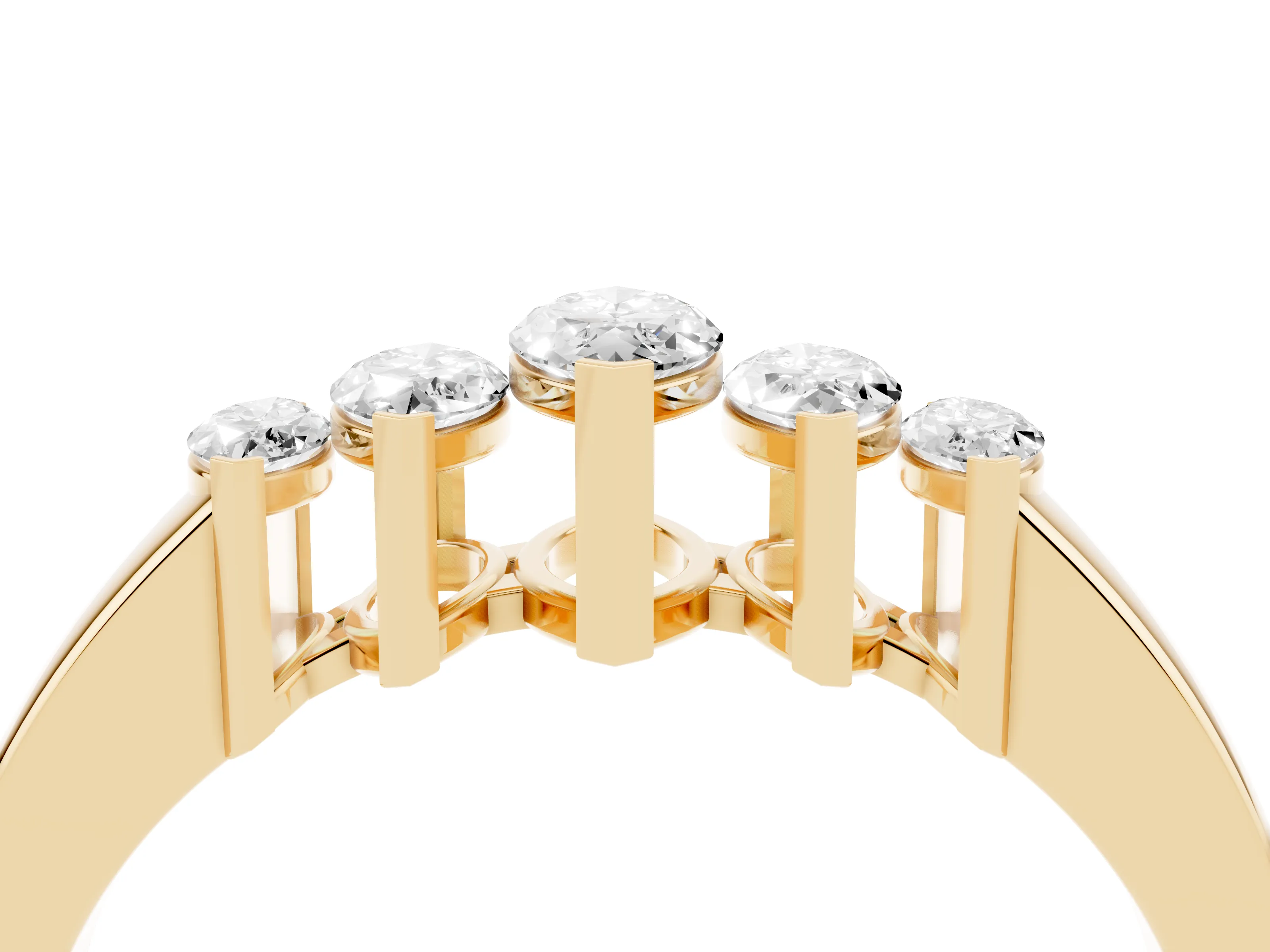 Marquise Diamond Five-Stone Band Set in Yellow gold with Bar Setting