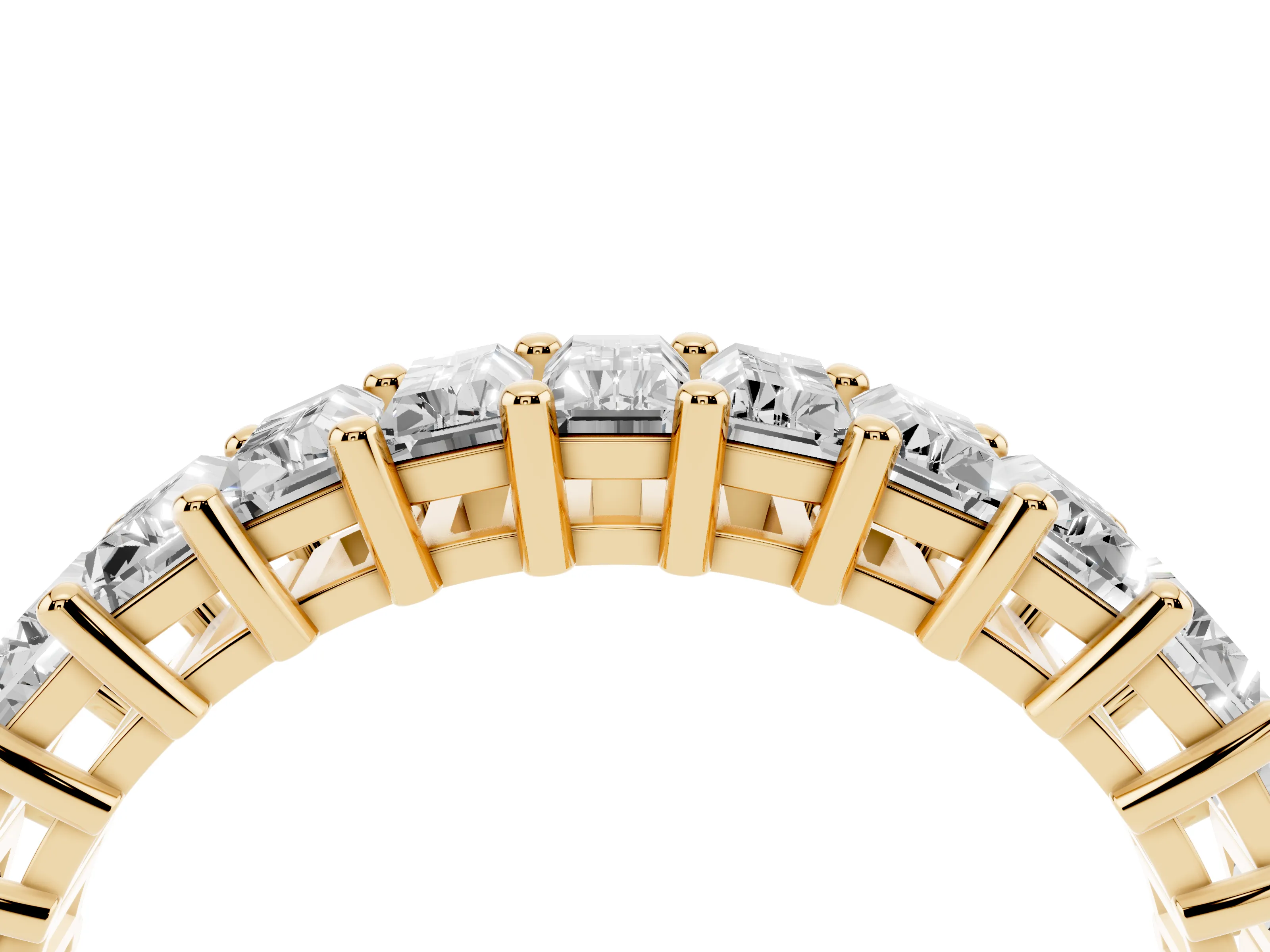Baguette Diamond Half Eternity Band Set in Yellow gold with Shared Prong Setting