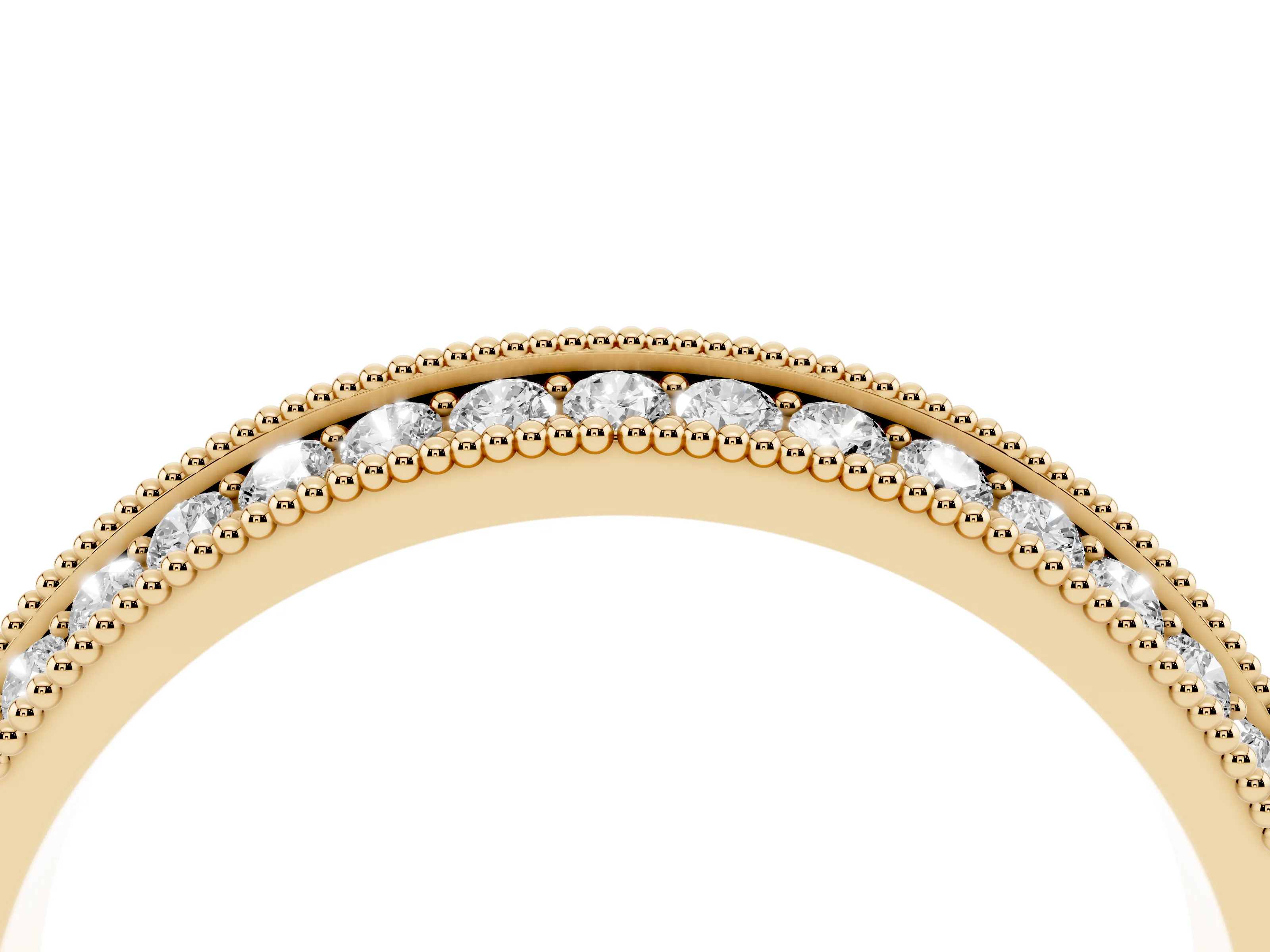 Round Diamond Milgrain Pavé Eternity Band Set in Yellow gold
