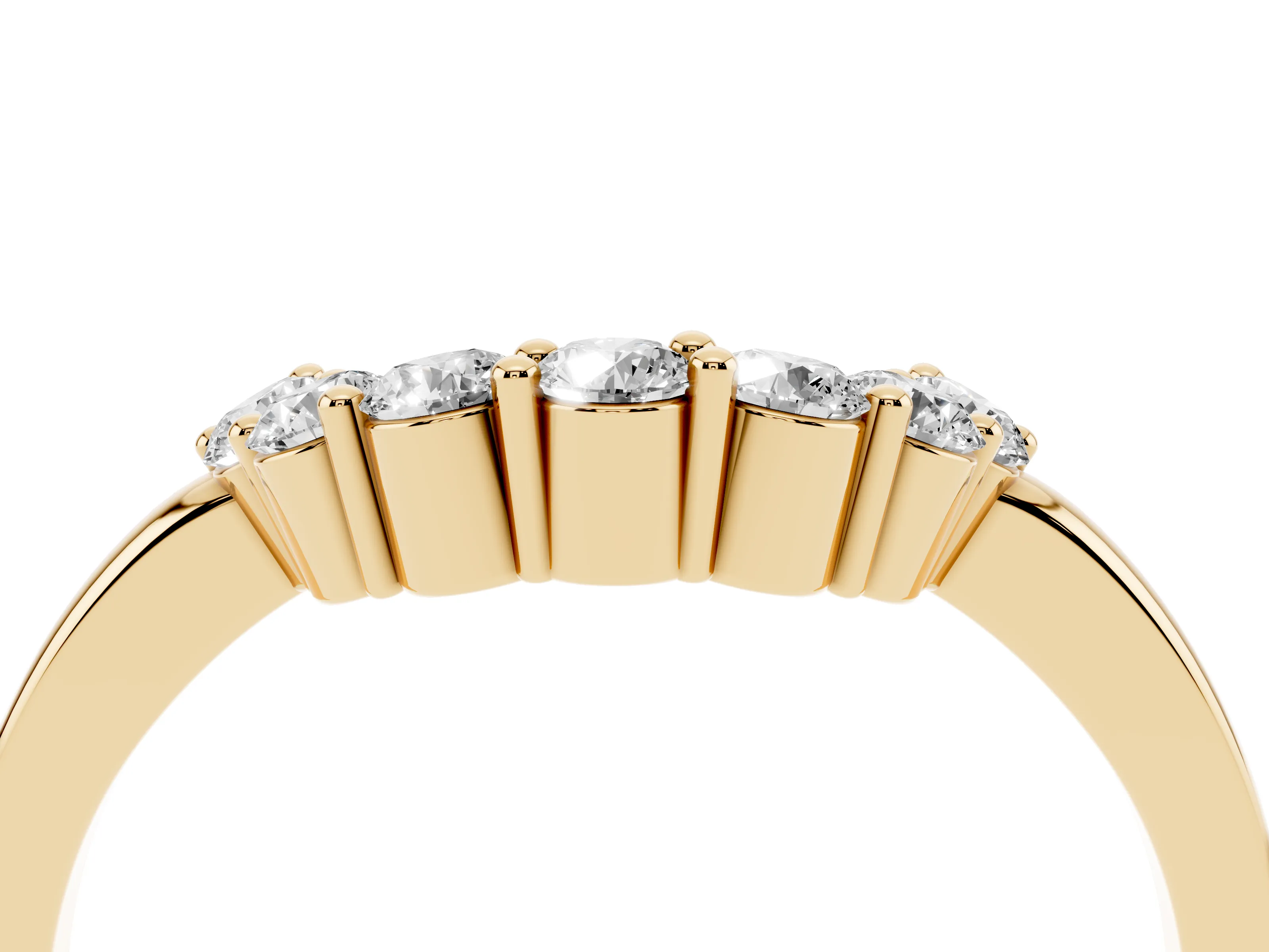 Round Diamond Curved Pavé Band Set in Yellow gold with Prong Setting
