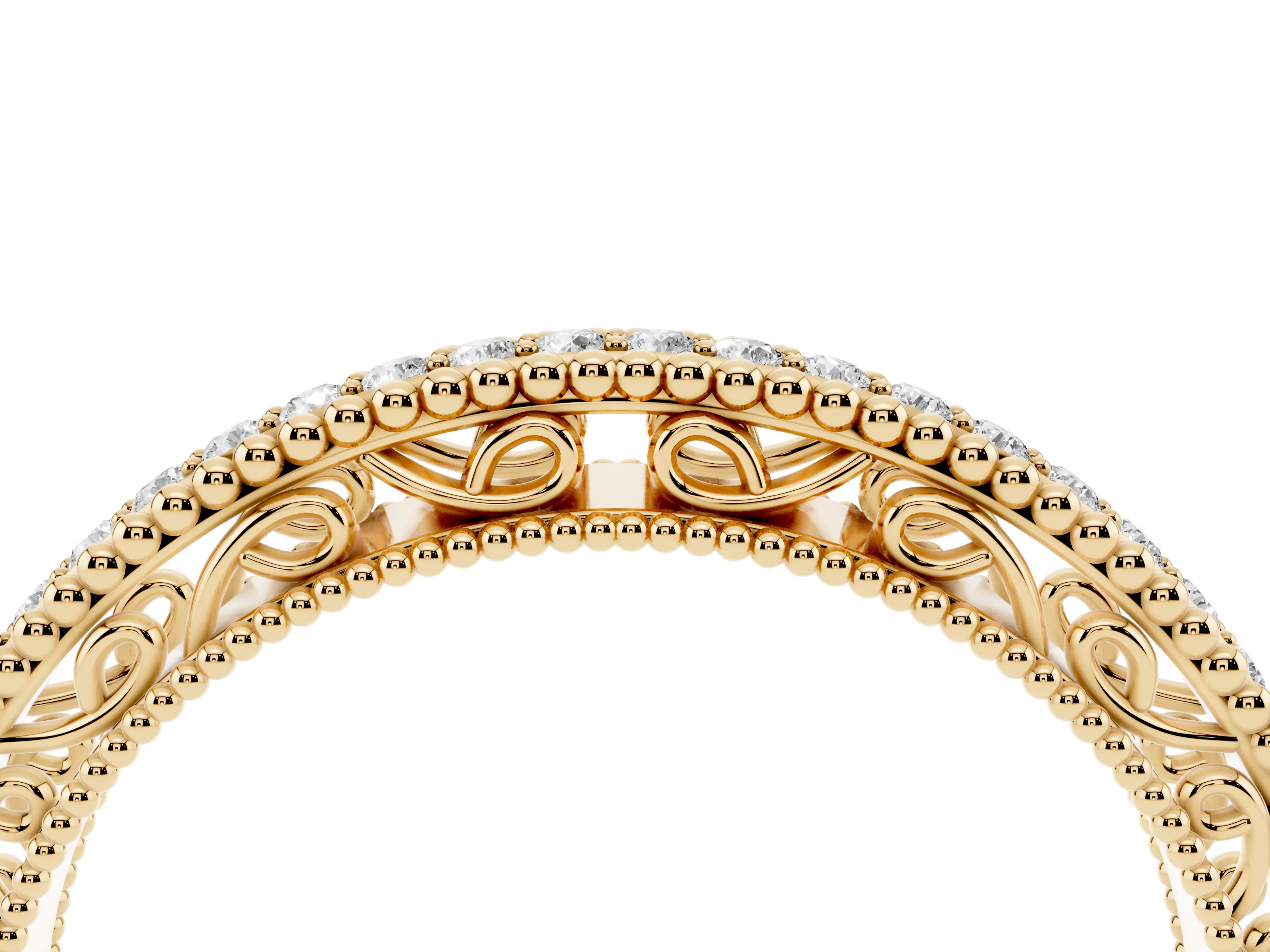 Round Diamond Pavé Eternity Band Set in Yellow gold with Milgrain Edges