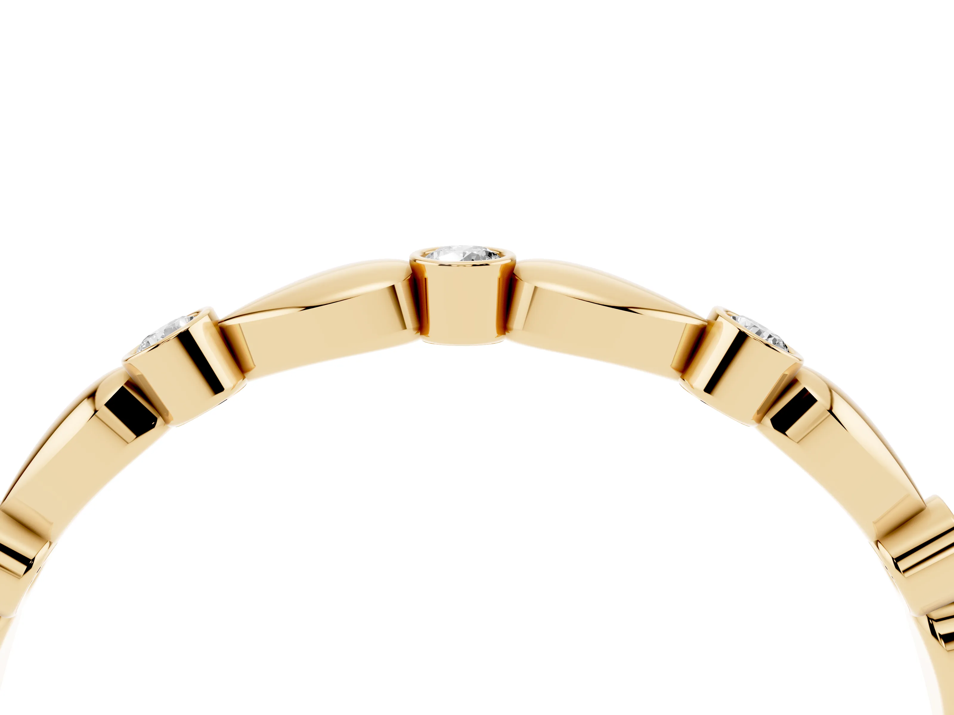 Round Diamond Eternity Band Set in Yellow gold with Bezel Setting and Marquise Metal Accents