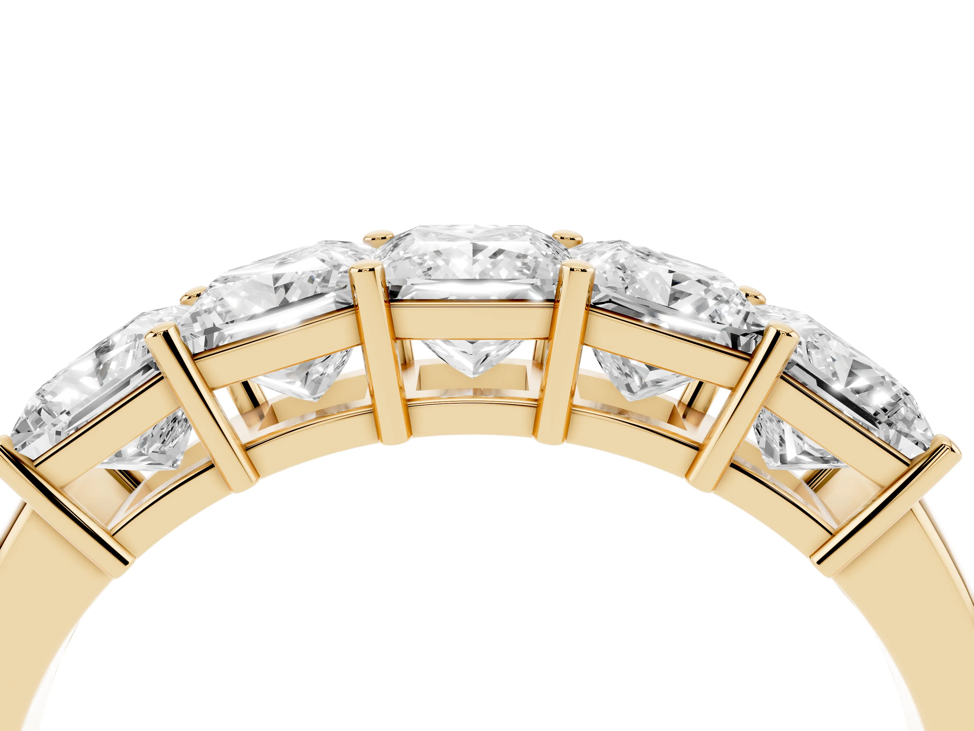 Princess Cut Diamond Five-Stone Band Set in Yellow gold with Prong Setting
