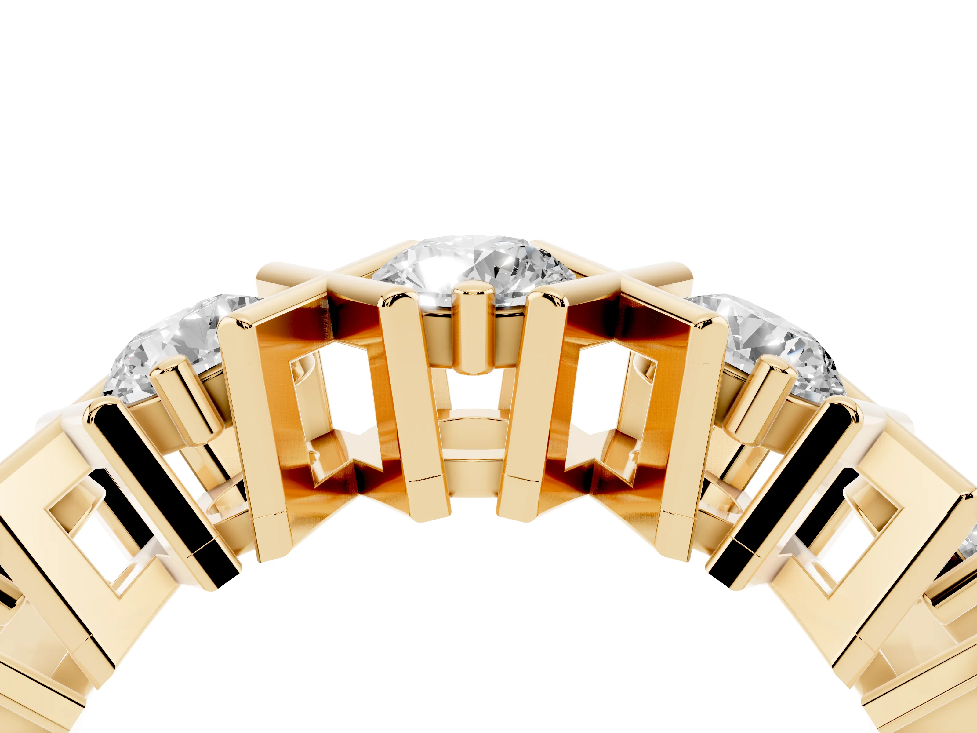 Round Diamond Channel Band Set in Yellow gold with X-Prong Detail