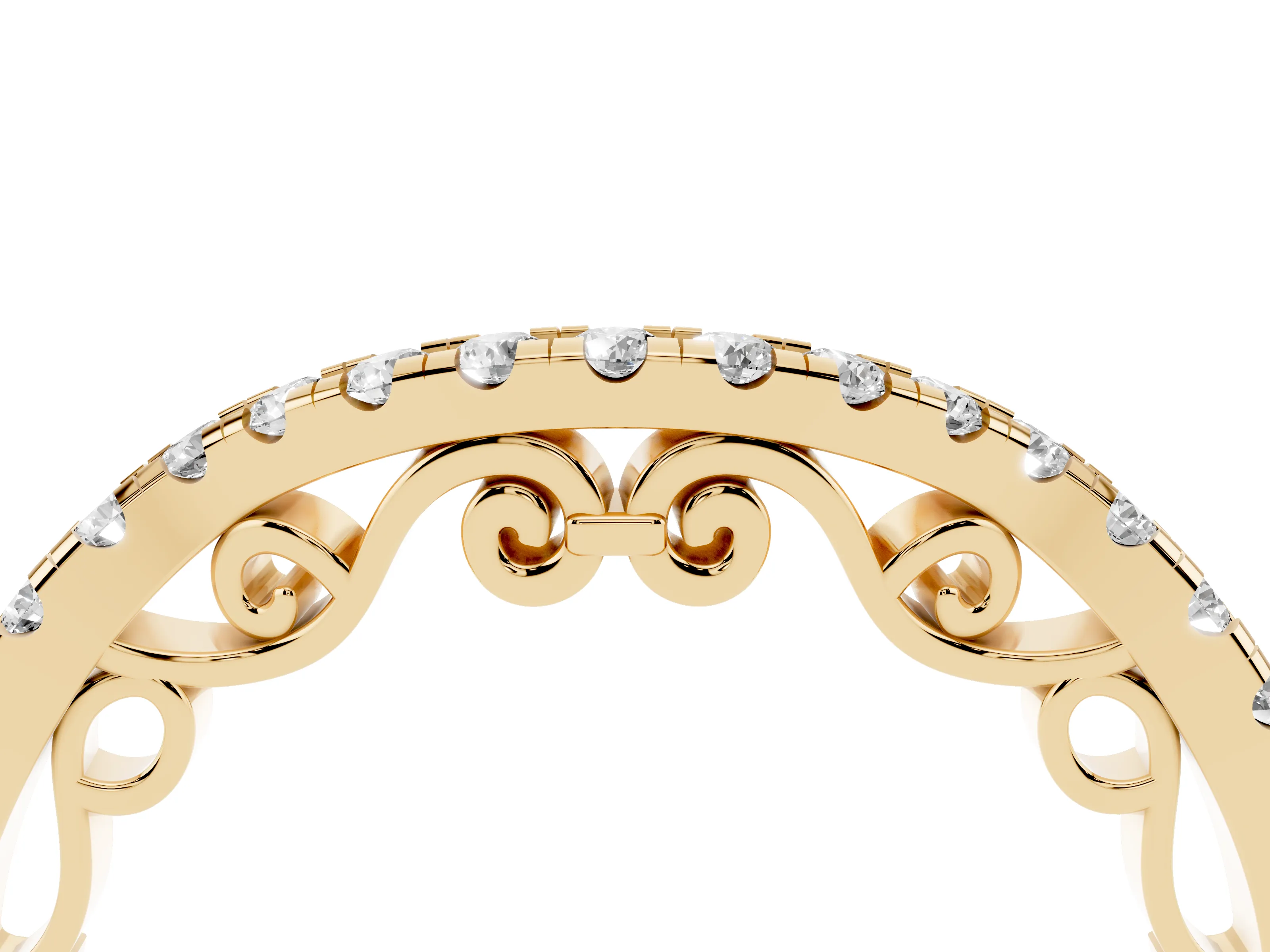 Round Diamond Curved Pavé Eternity Band Set in Yellow gold with Shared Prongs