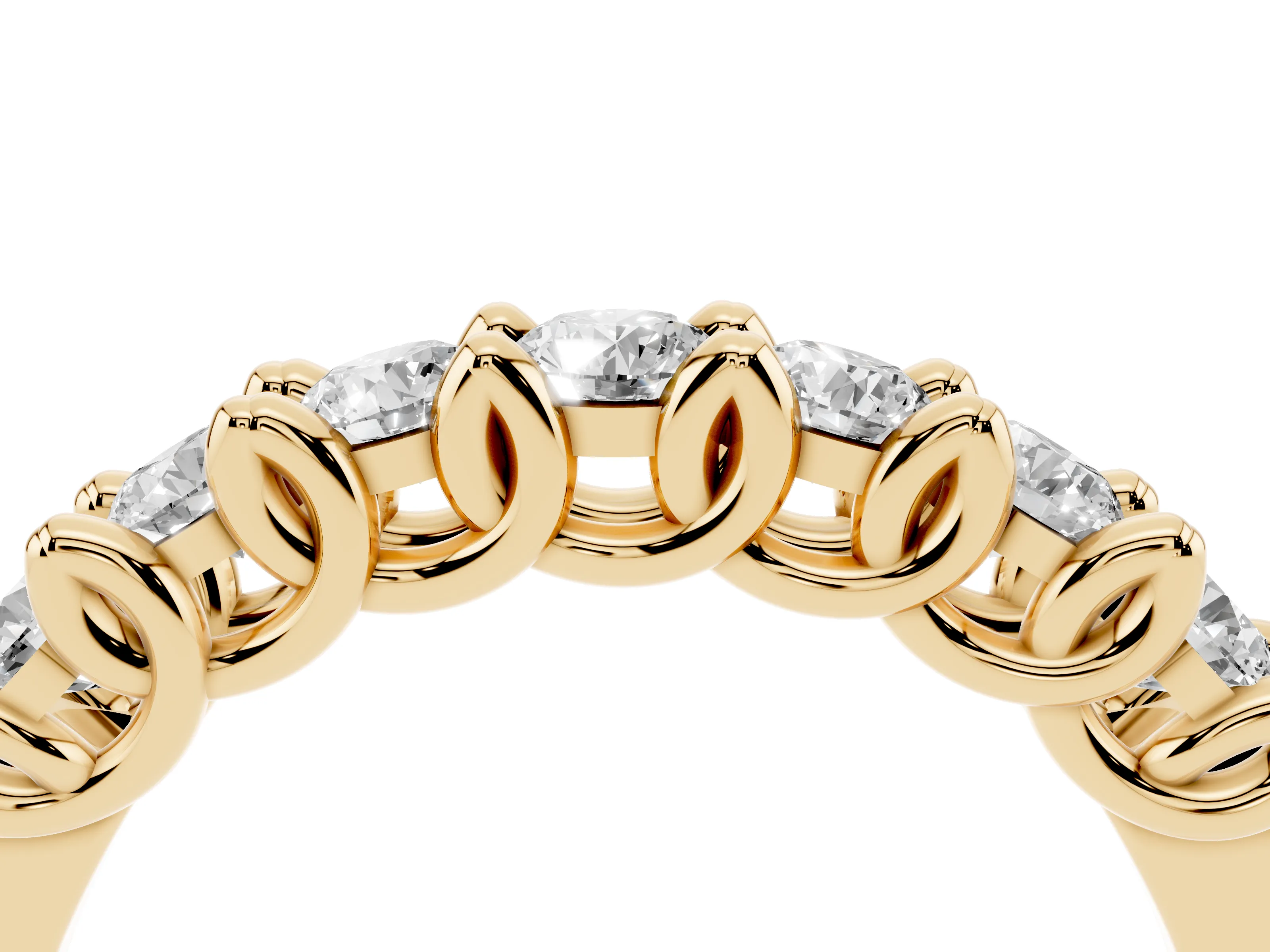 Round Diamond Half Eternity Band Set in Yellow gold with Secure Prong Setting