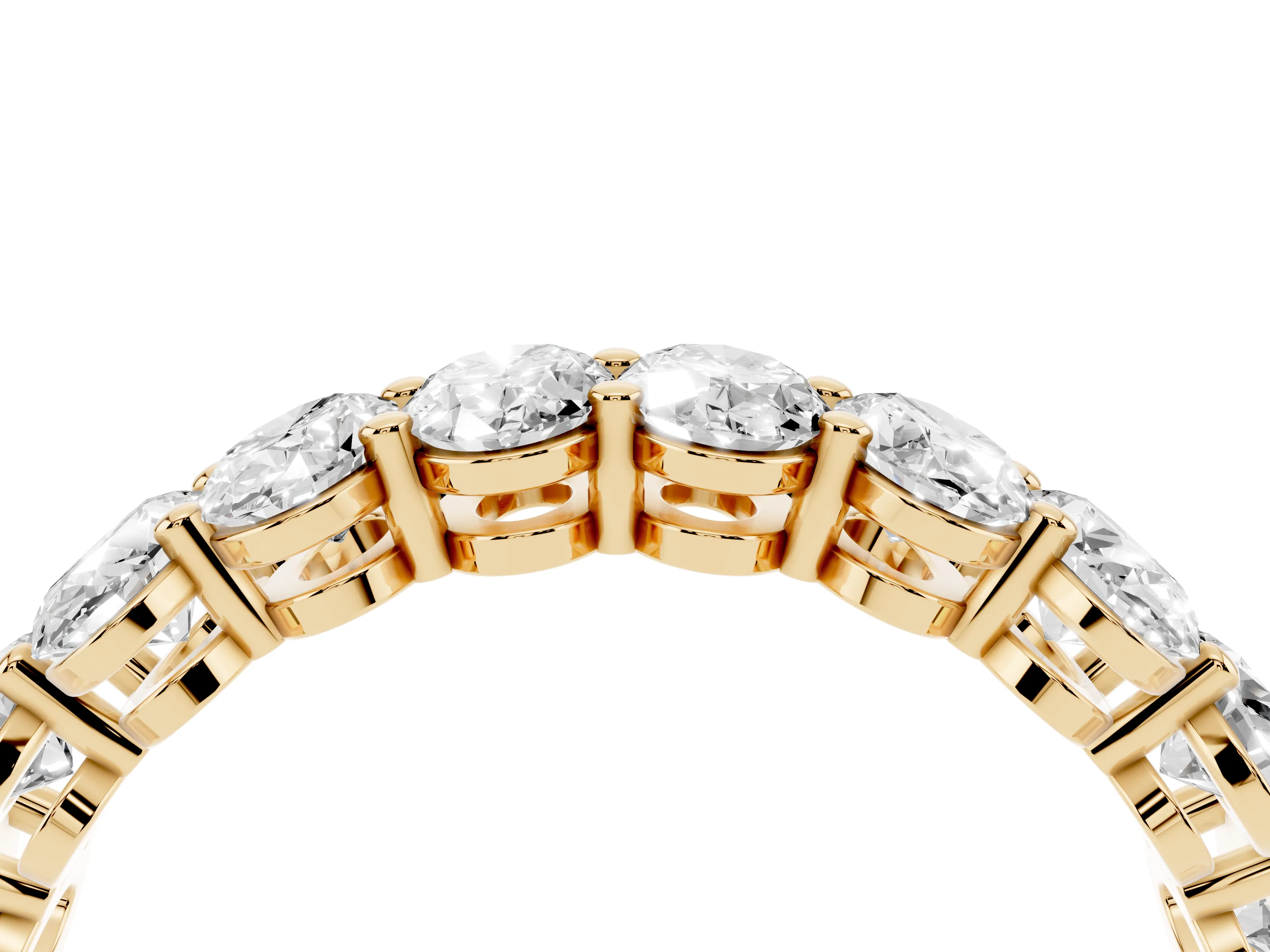 Oval Diamond Eternity Band Set in Yellow gold with Prong Setting