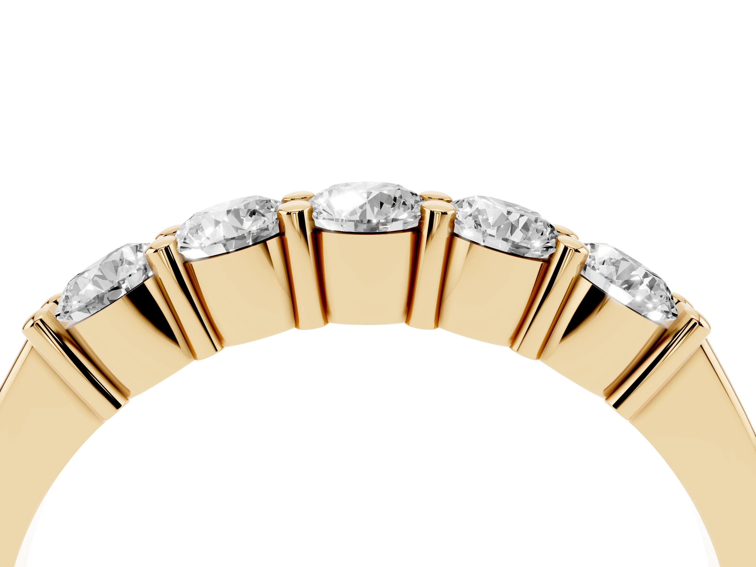Round Diamond Prong-Set Half Eternity Wedding Band Set in Yellow gold