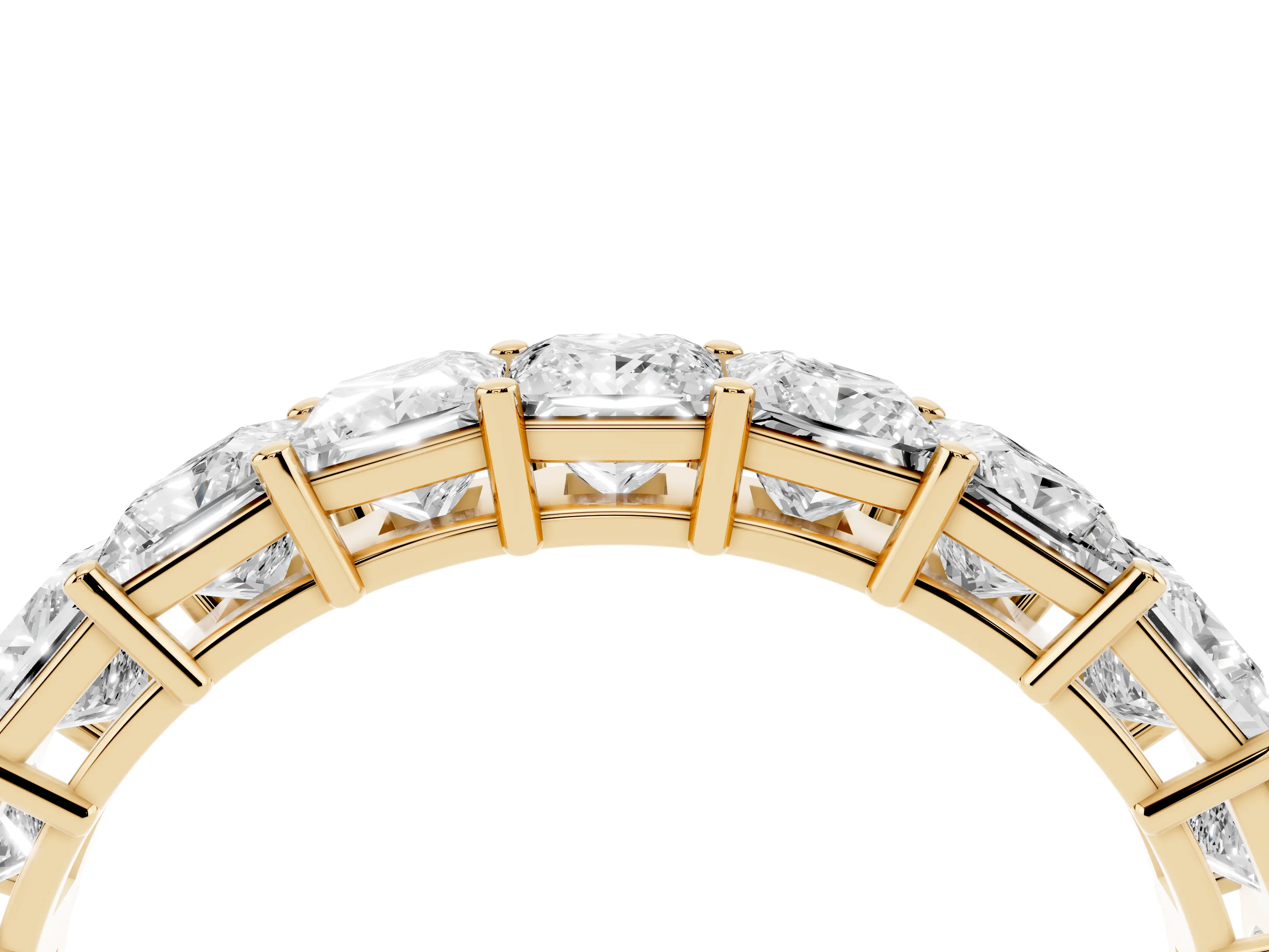 Princess Cut Diamond Half Eternity Band Set in Yellow gold with Shared Prong Setting