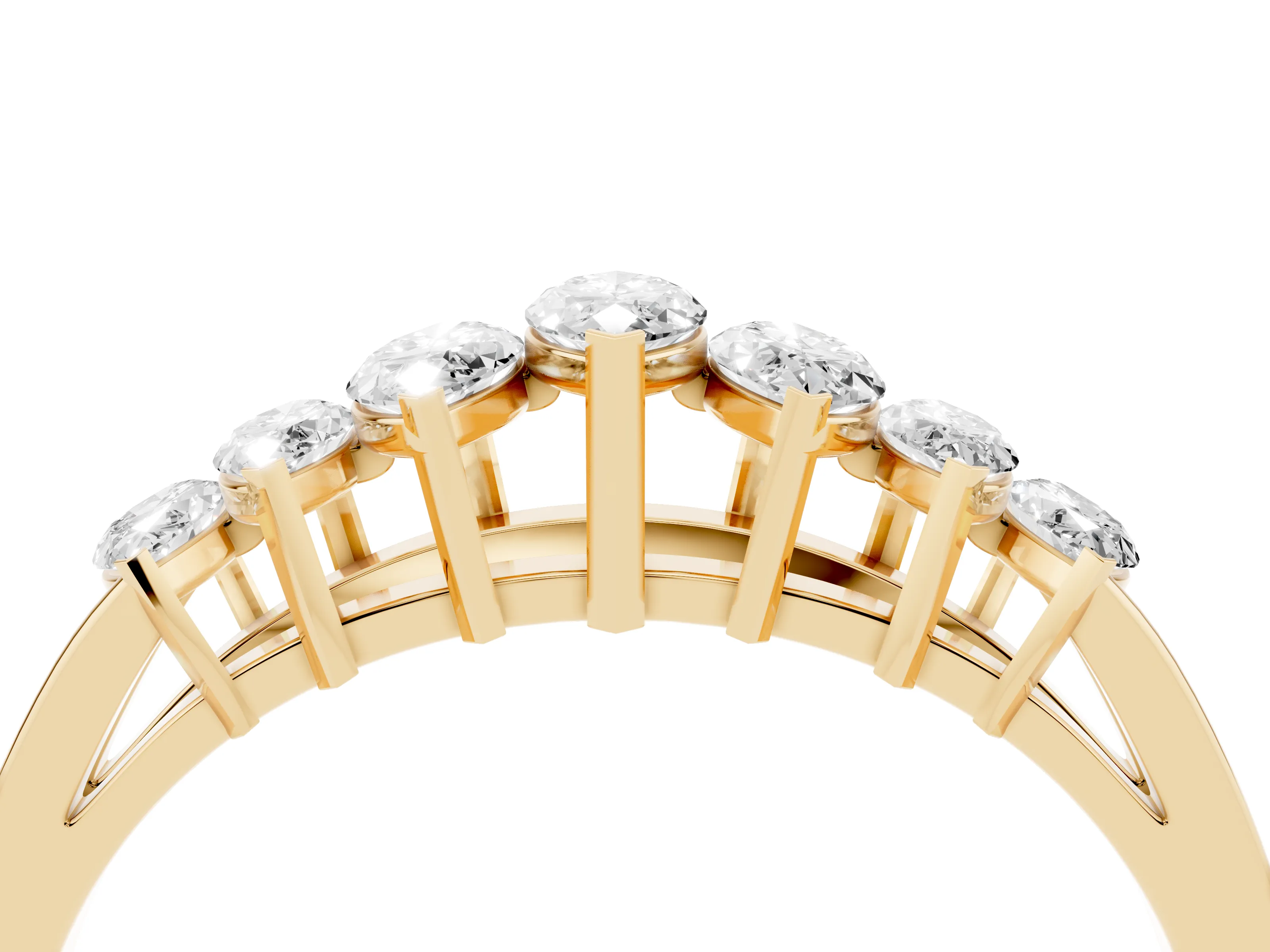 Marquise Diamond Half Eternity Band Set in Yellow gold with Seven Prong-Set Stones
