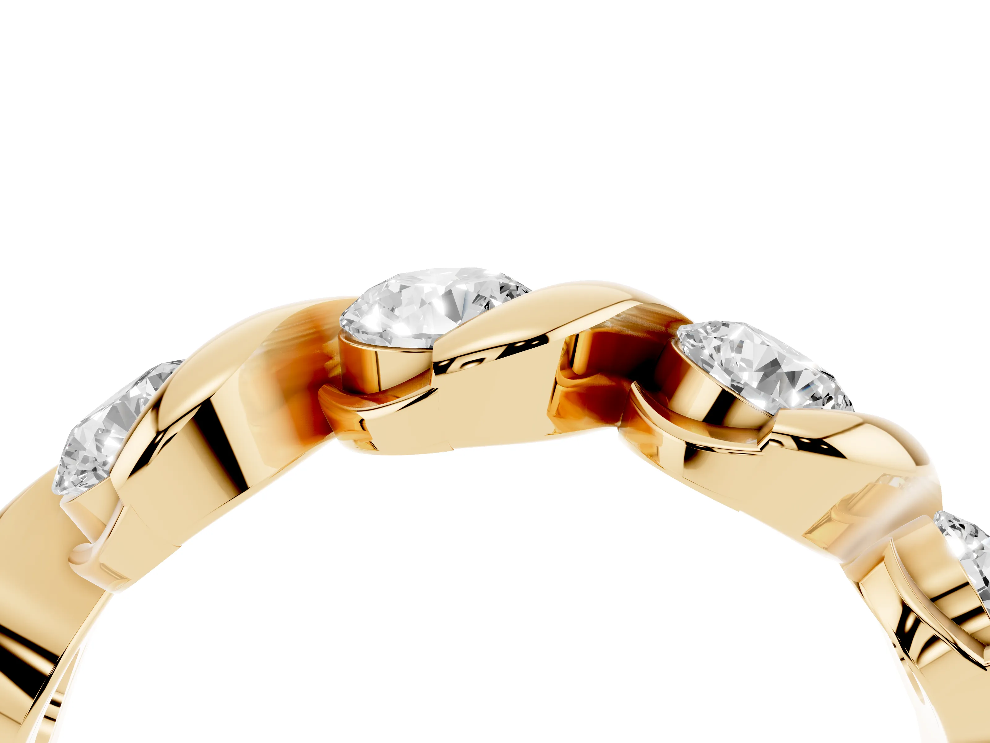 Round Diamond Flowing Wave Band Set in Yellow gold with Channel Walls and Shared Prongs