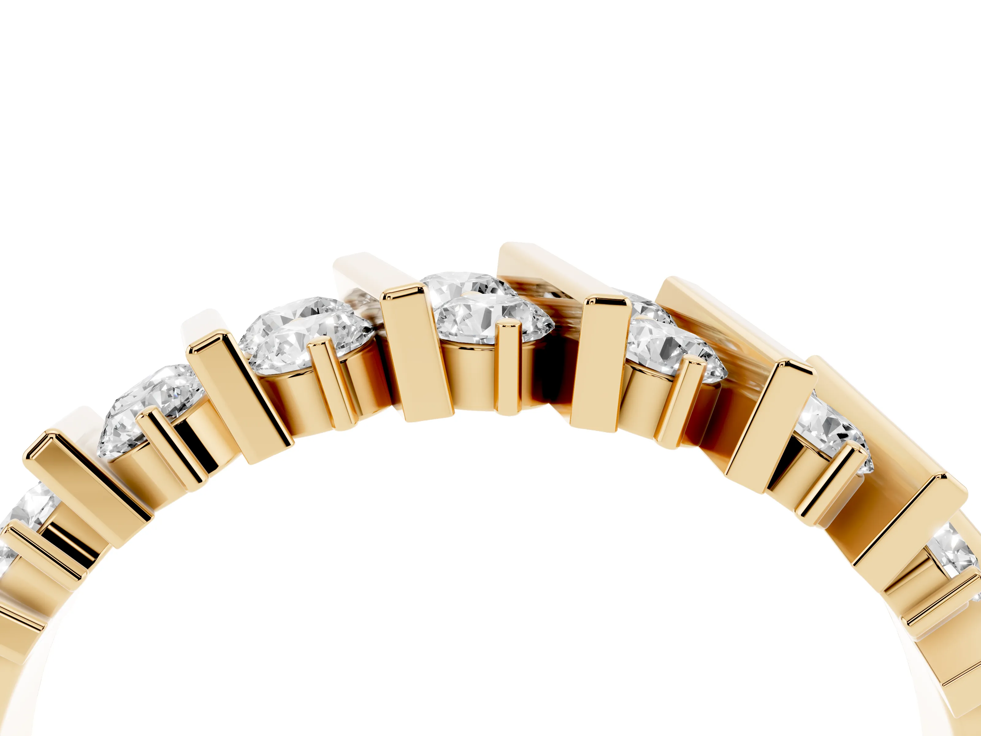 Round Diamond Channel Anniversary Band Set in Yellow gold with Vertical Prongs