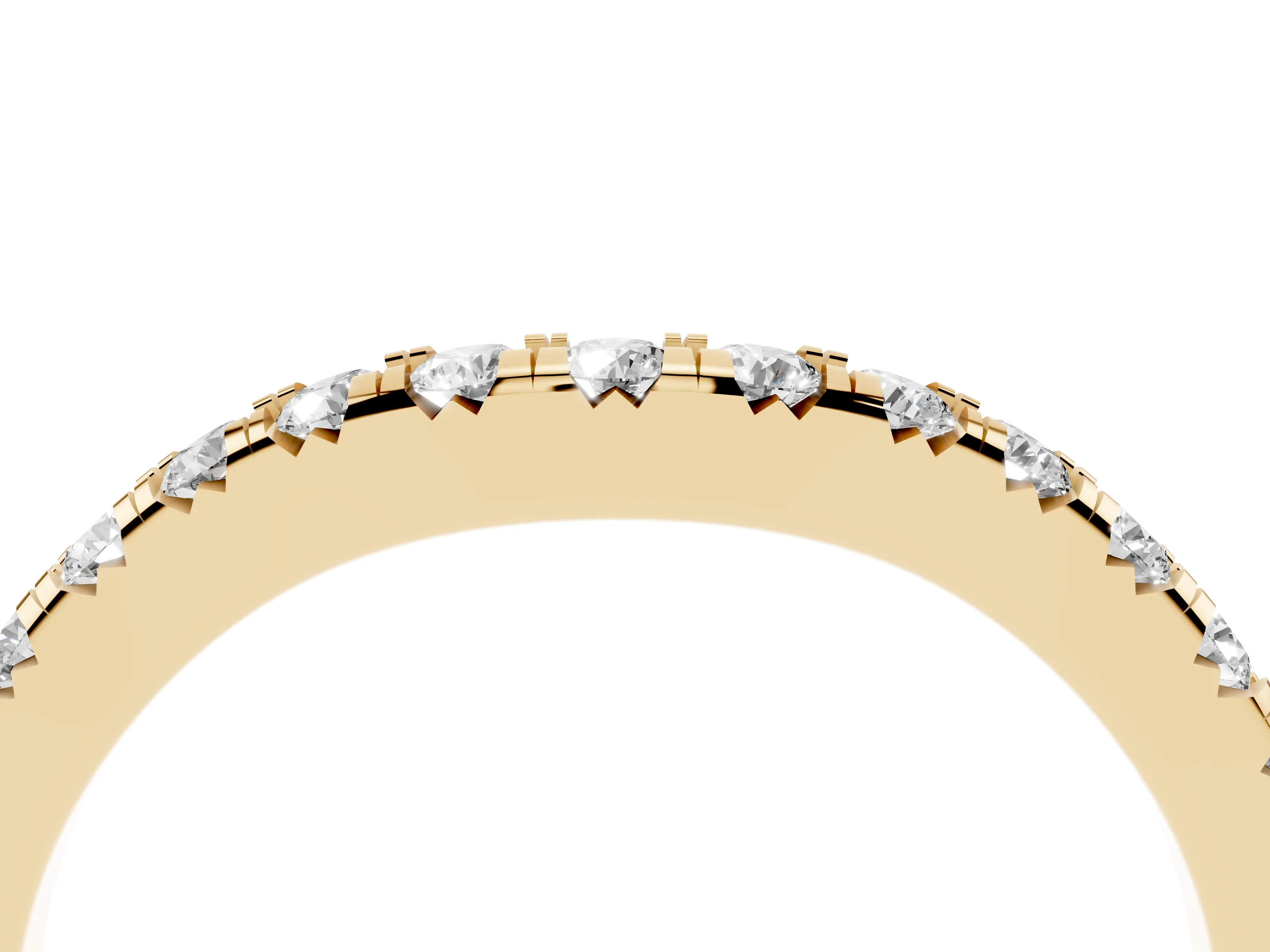 Round Diamond Curved Pavé Wedding Band Set in Yellow gold with Shared Prongs