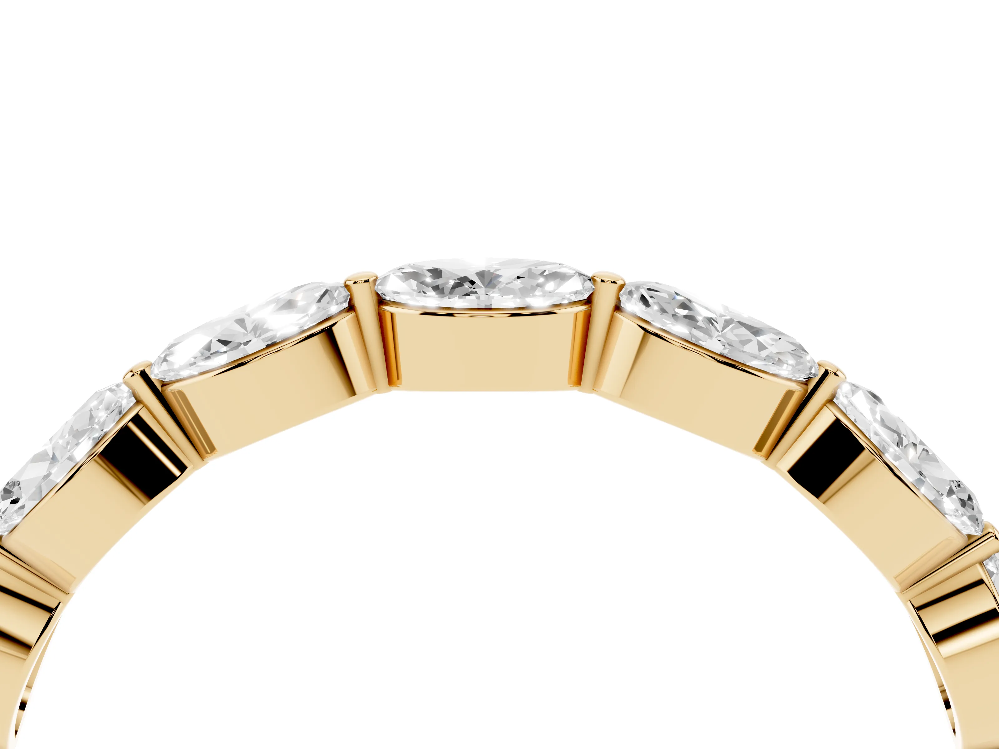 Marquise Diamond Half Eternity Band Set in Yellow gold with Prong Setting