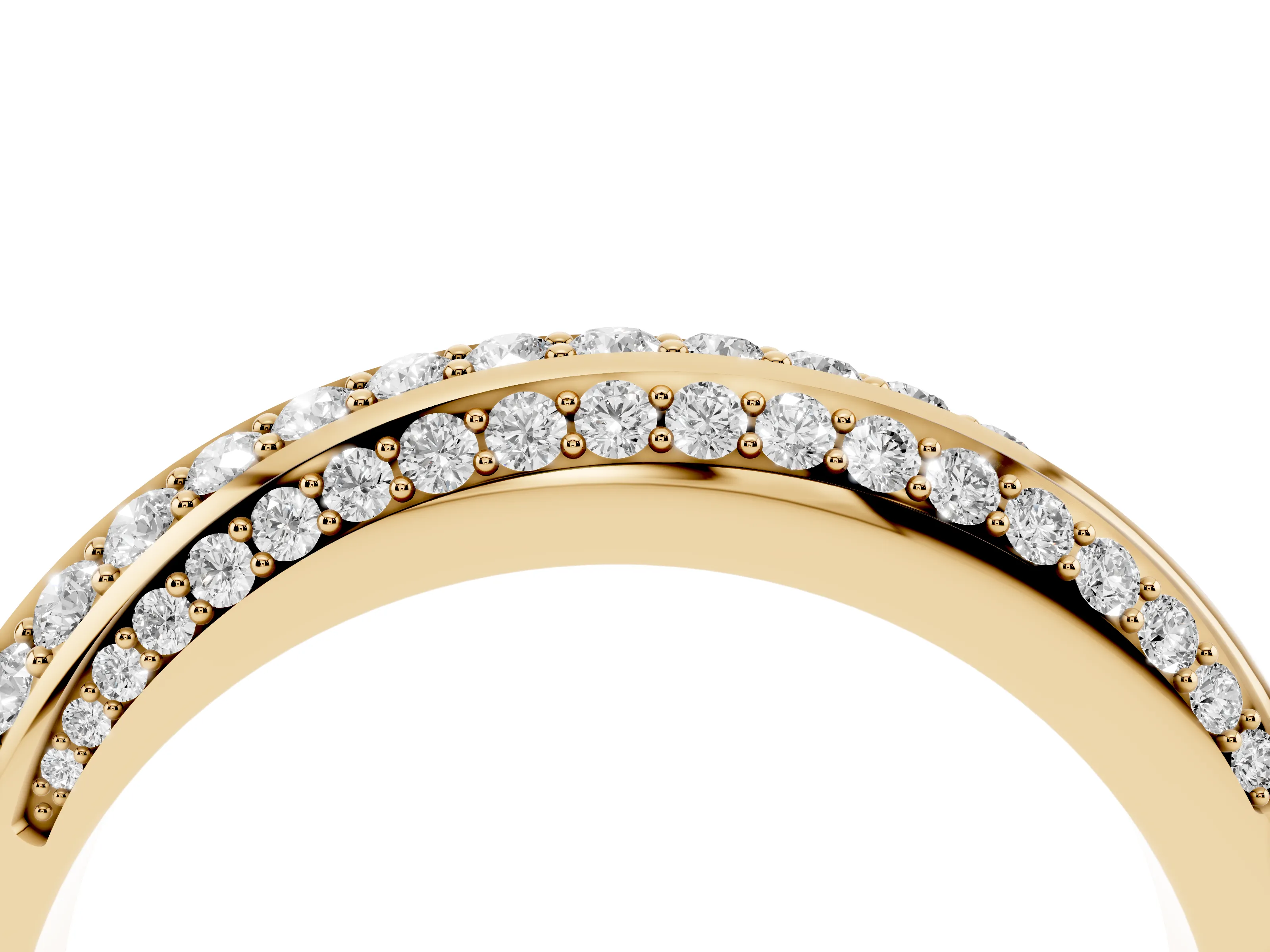 Round Diamond Double Row Pavé Band Set in Yellow gold with Channel Setting