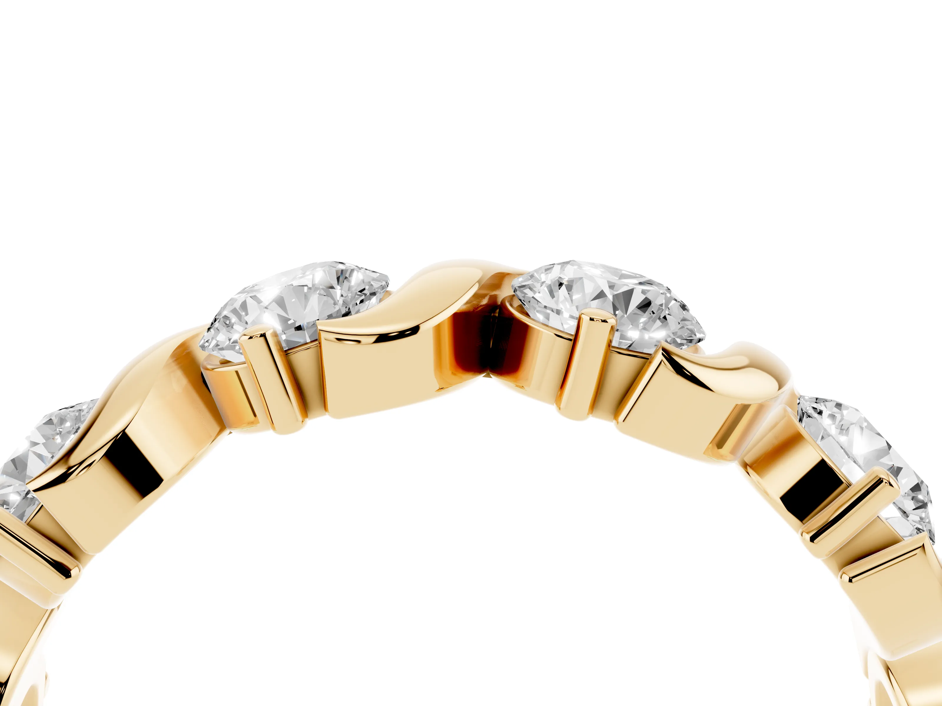 Round Diamond Six-Stone Wave Band Set in Yellow gold with Shared Prong Setting