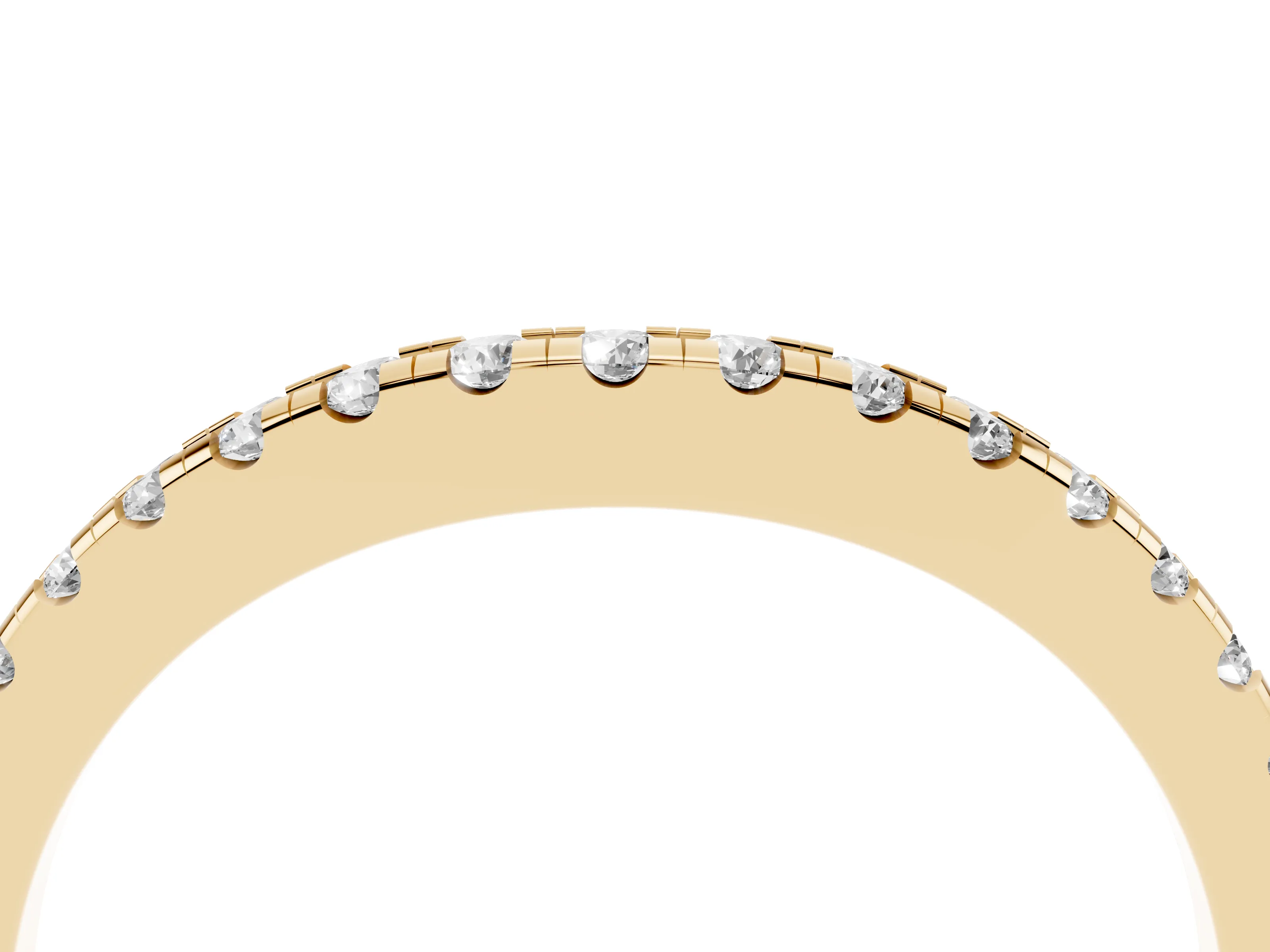 Round Diamond Curved Band Set in Yellow gold with Pavé Shared Prong Row