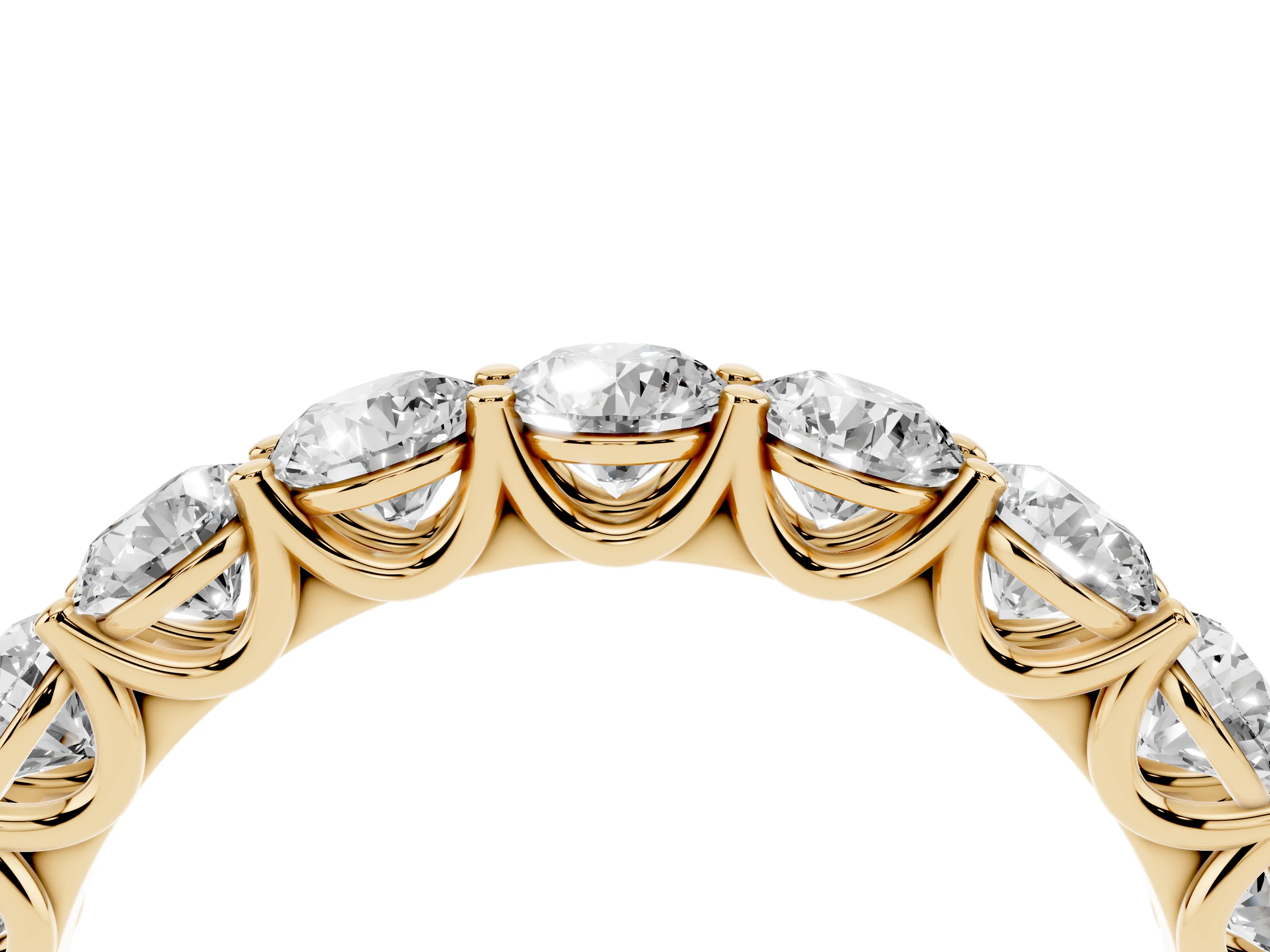 Round Diamond Shared Prong Eternity Band Set in Yellow gold