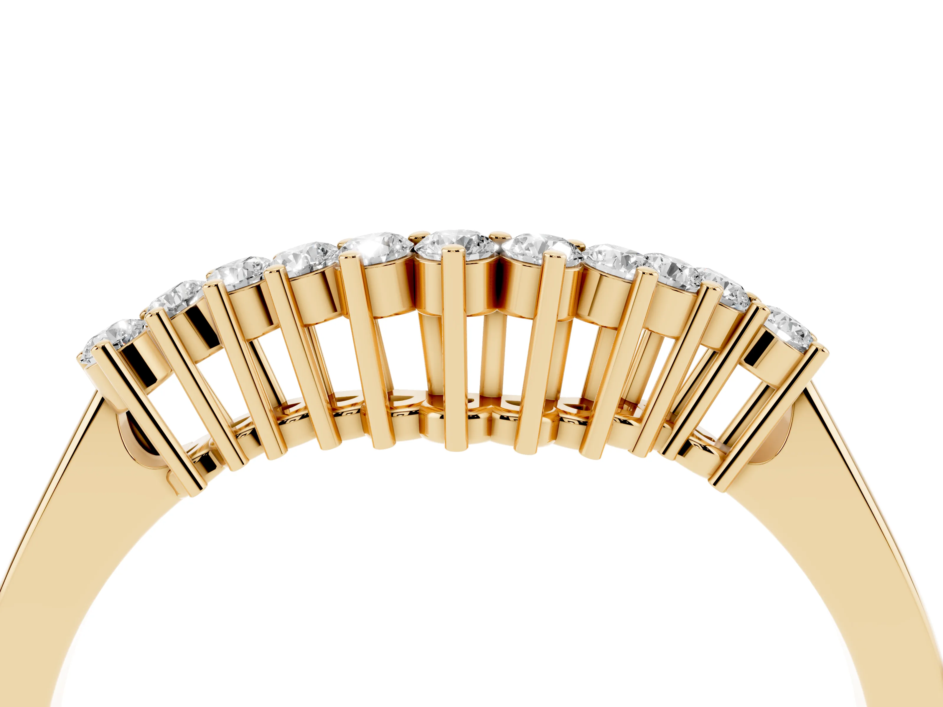 Round Diamond V-Shaped Band Set in Yellow gold with Prong-Set Row