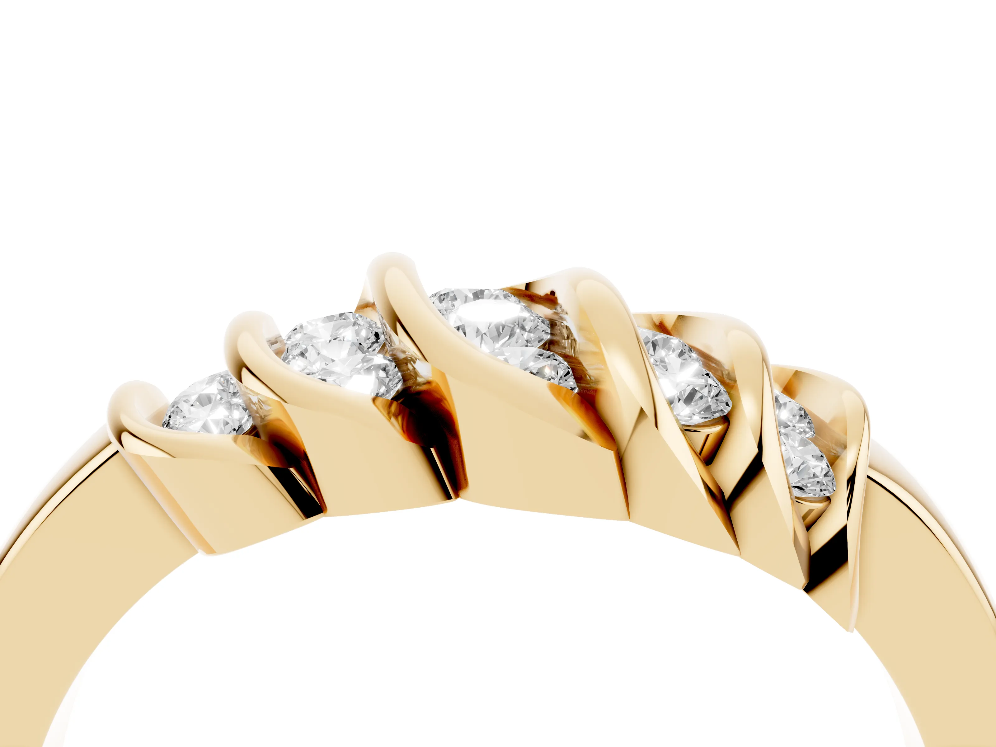 Round Diamond Multi-Row Crossover Band Set in Yellow gold with Polished Curves