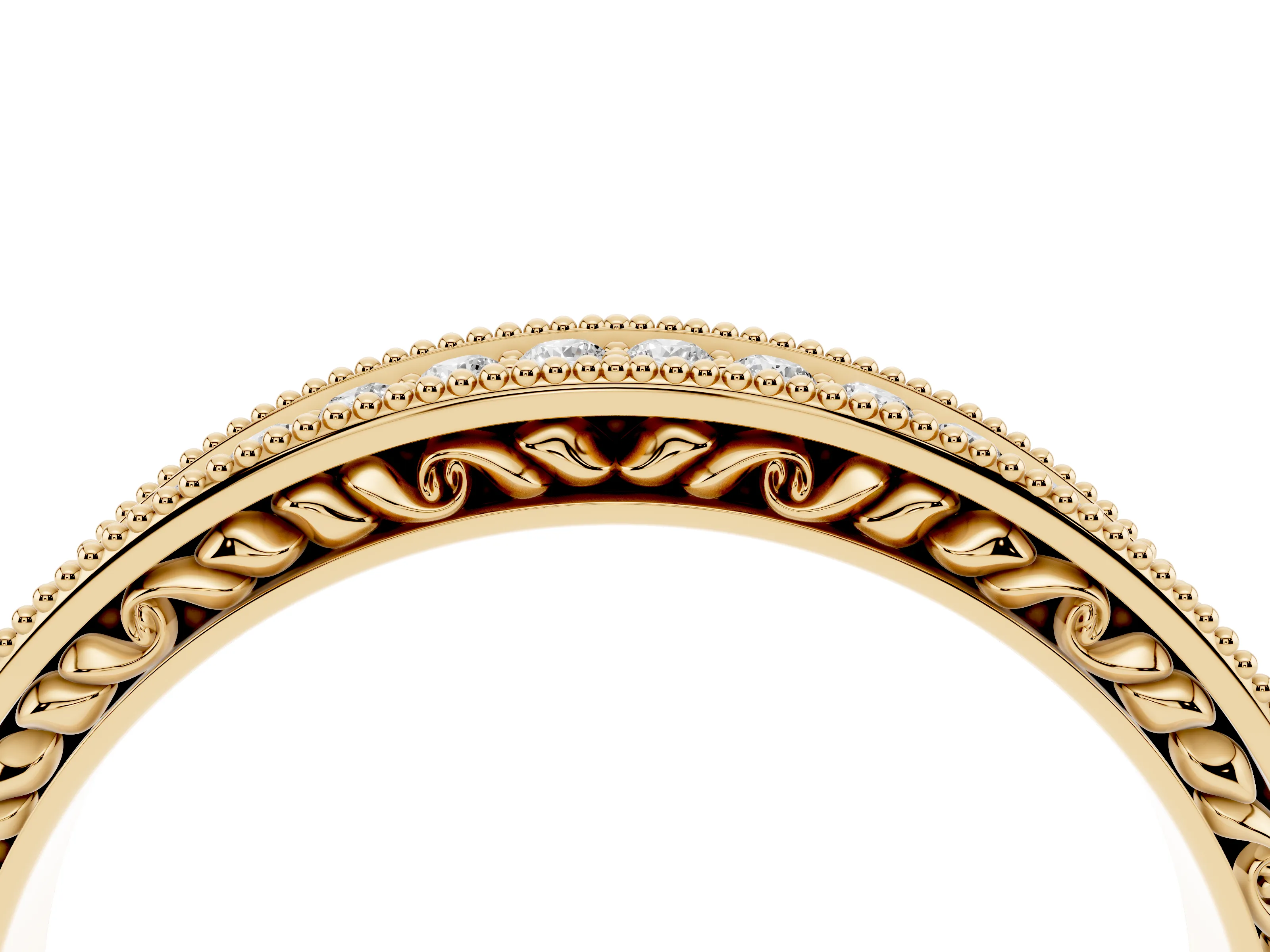 Round Diamond Pavé Eternity Band Set in Yellow gold with Milgrain Edge
