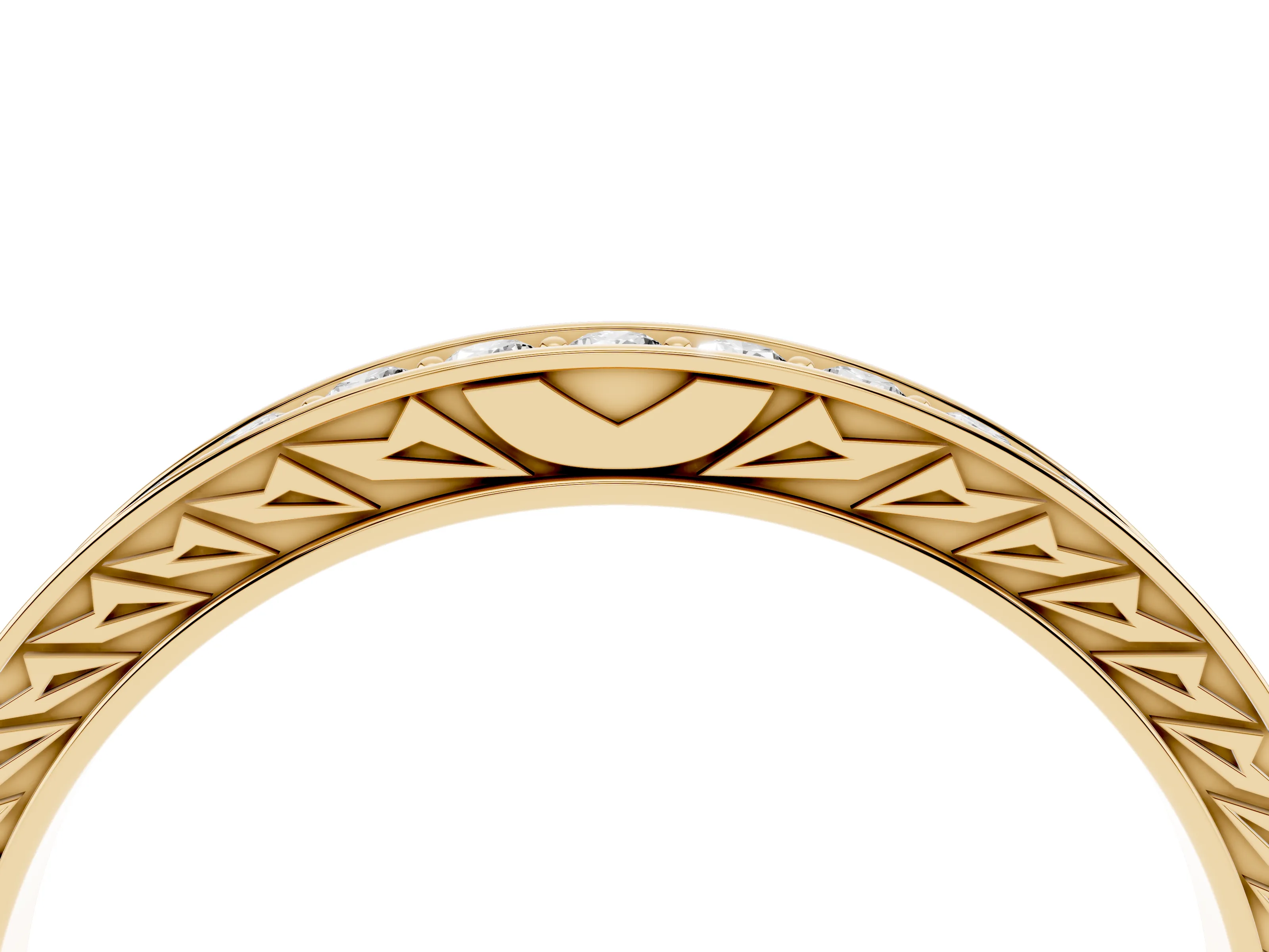 Round Cut Diamond Pavé Eternity Band Set in Yellow gold with Channel Walls