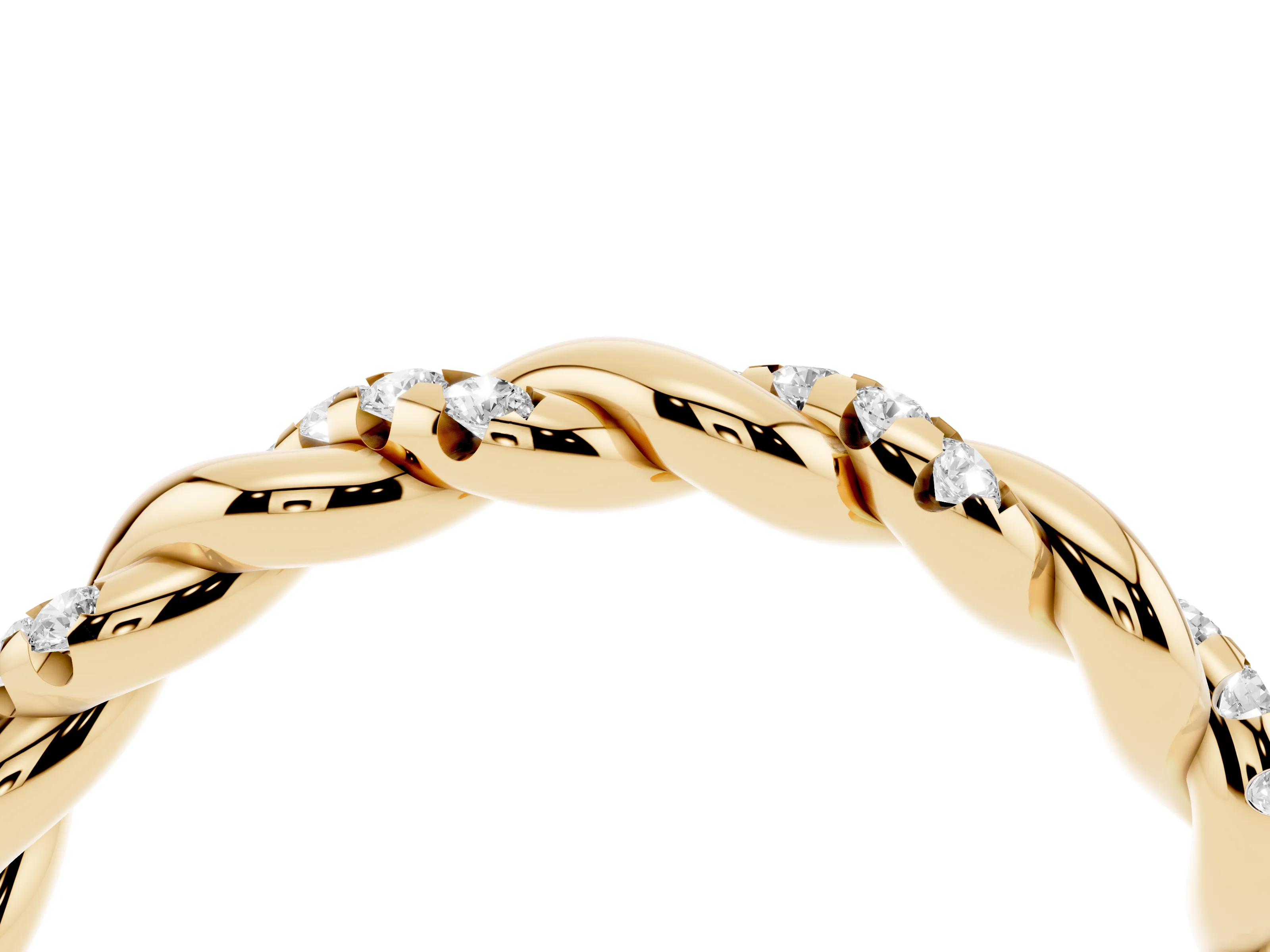 Round Diamond Twisted Eternity Band Set in Yellow gold with Pavé Accents