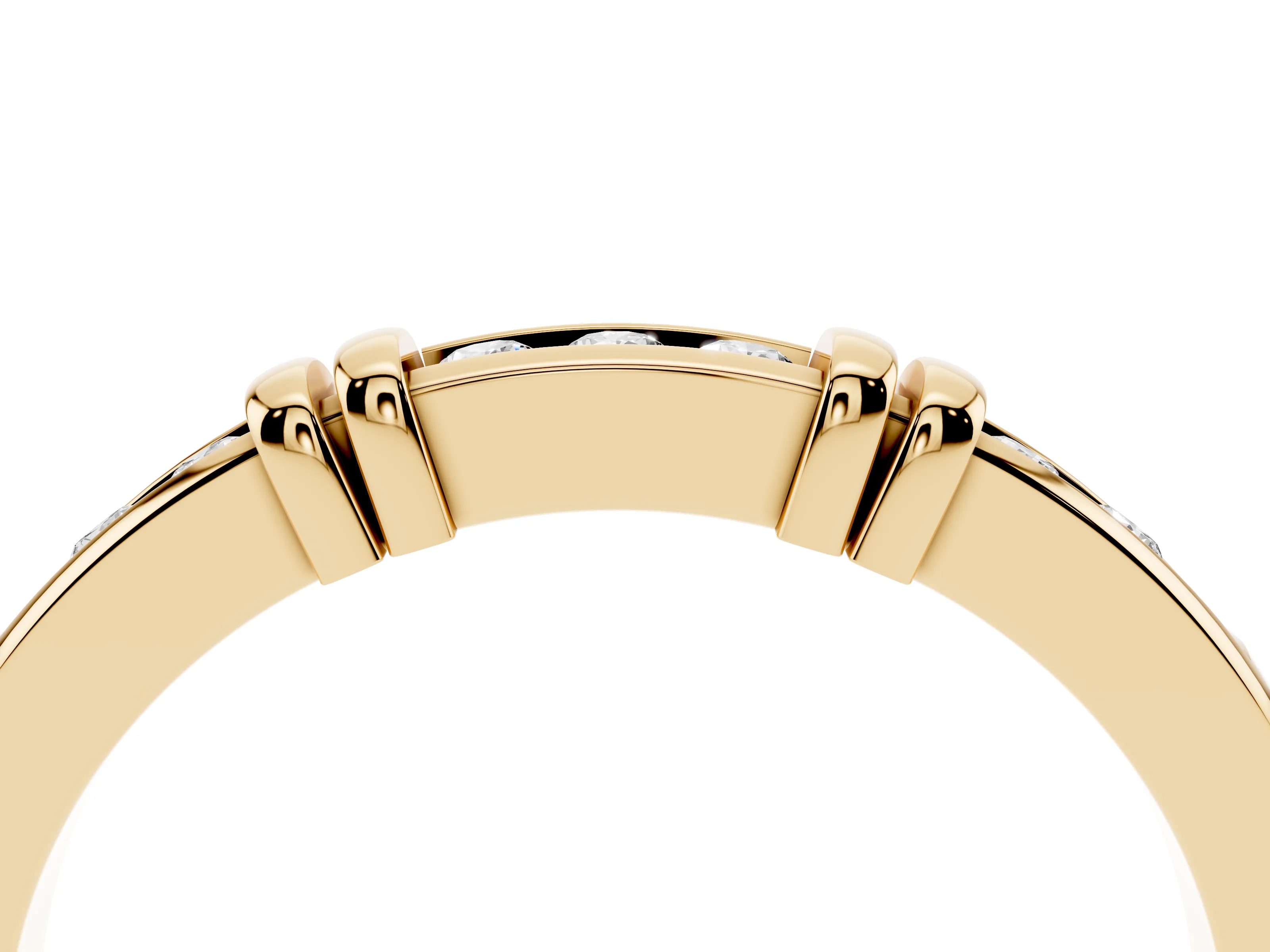 Round Diamond Half Eternity Band Set in Yellow gold with Channel and Bar Prong Setting