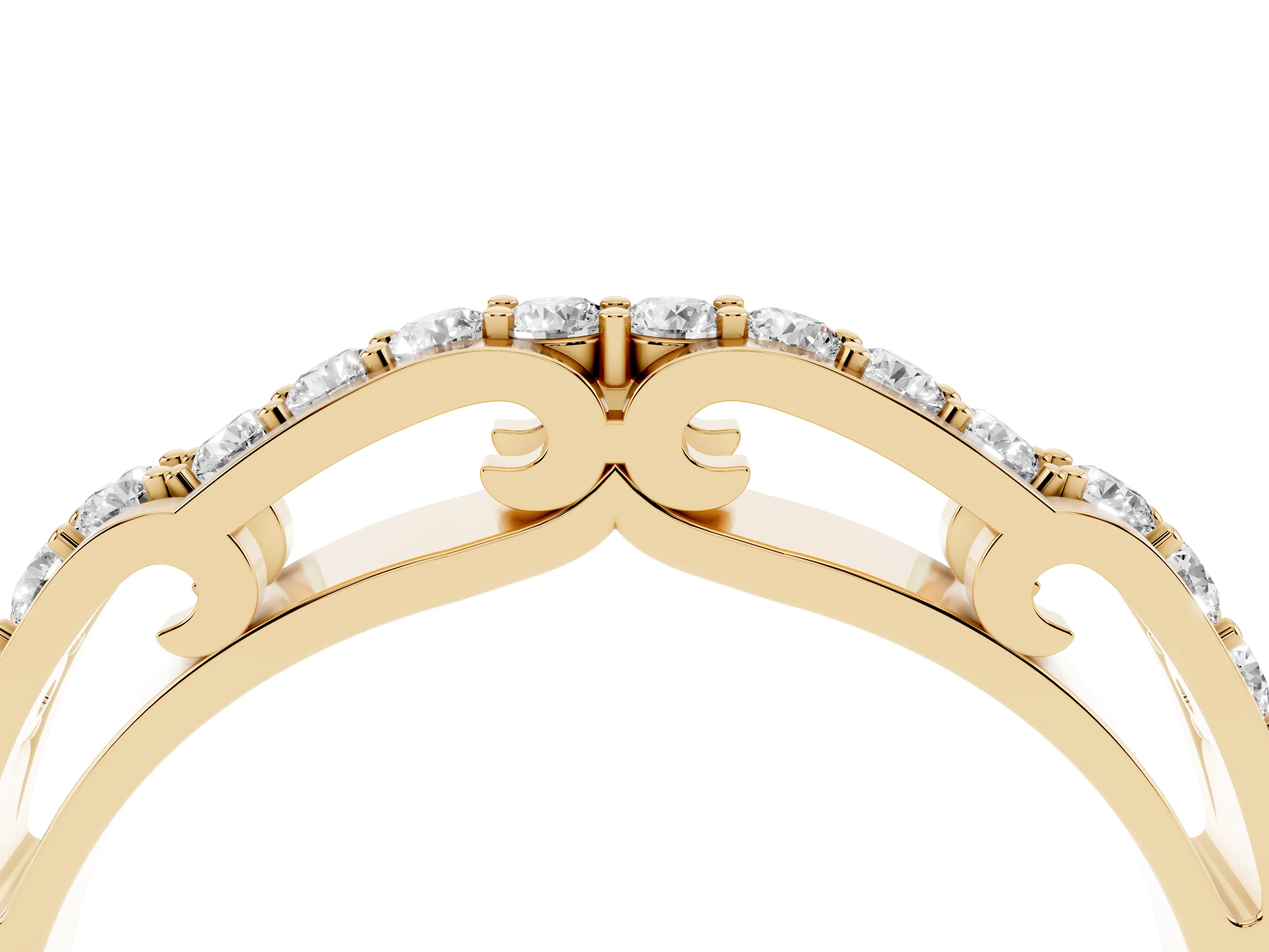 Round Diamond Channel Band Set in Yellow gold with Straight Stone Row