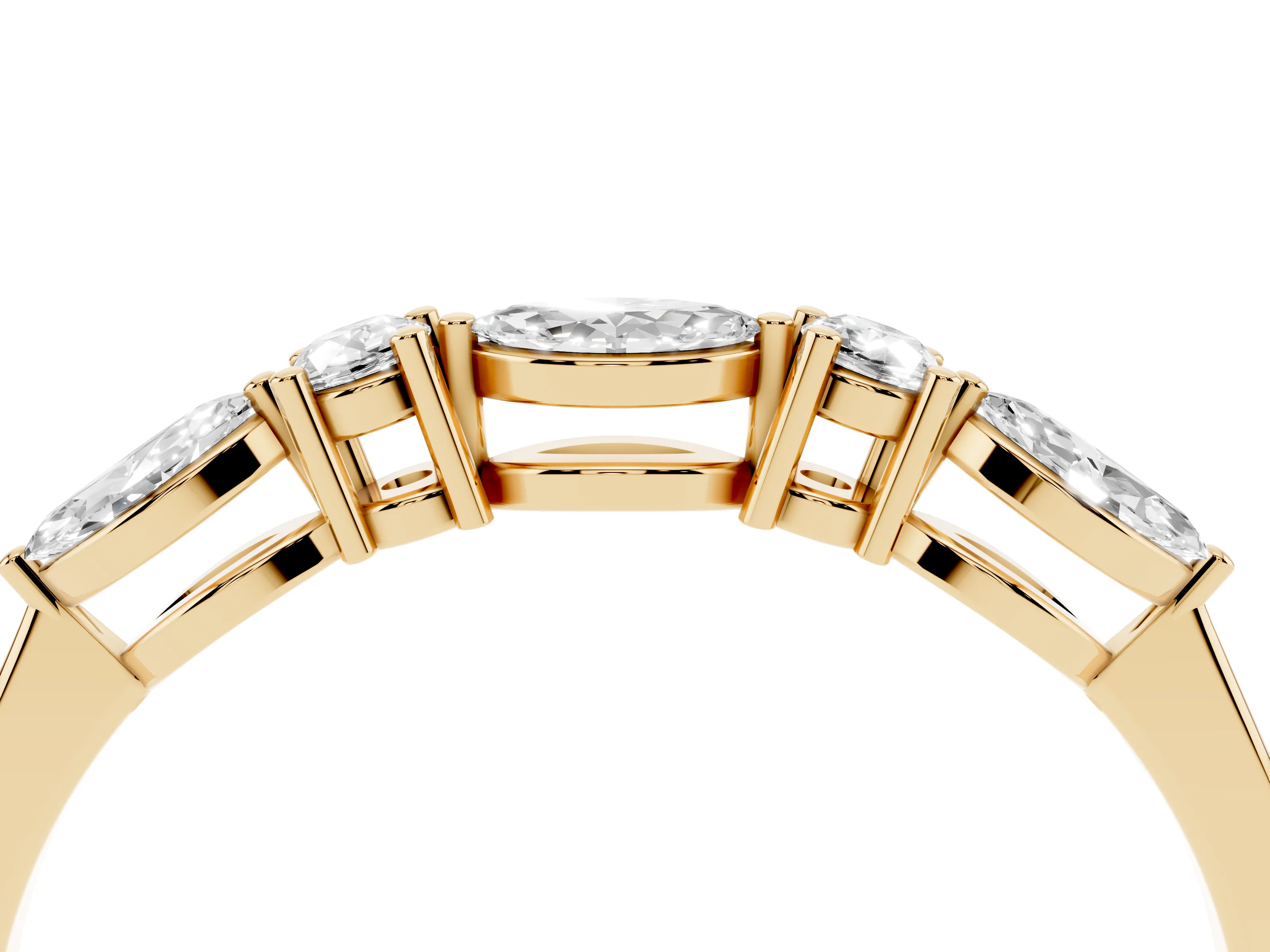 Round Diamond Five-Stone Half Eternity Band Set in Yellow gold with Prong Setting