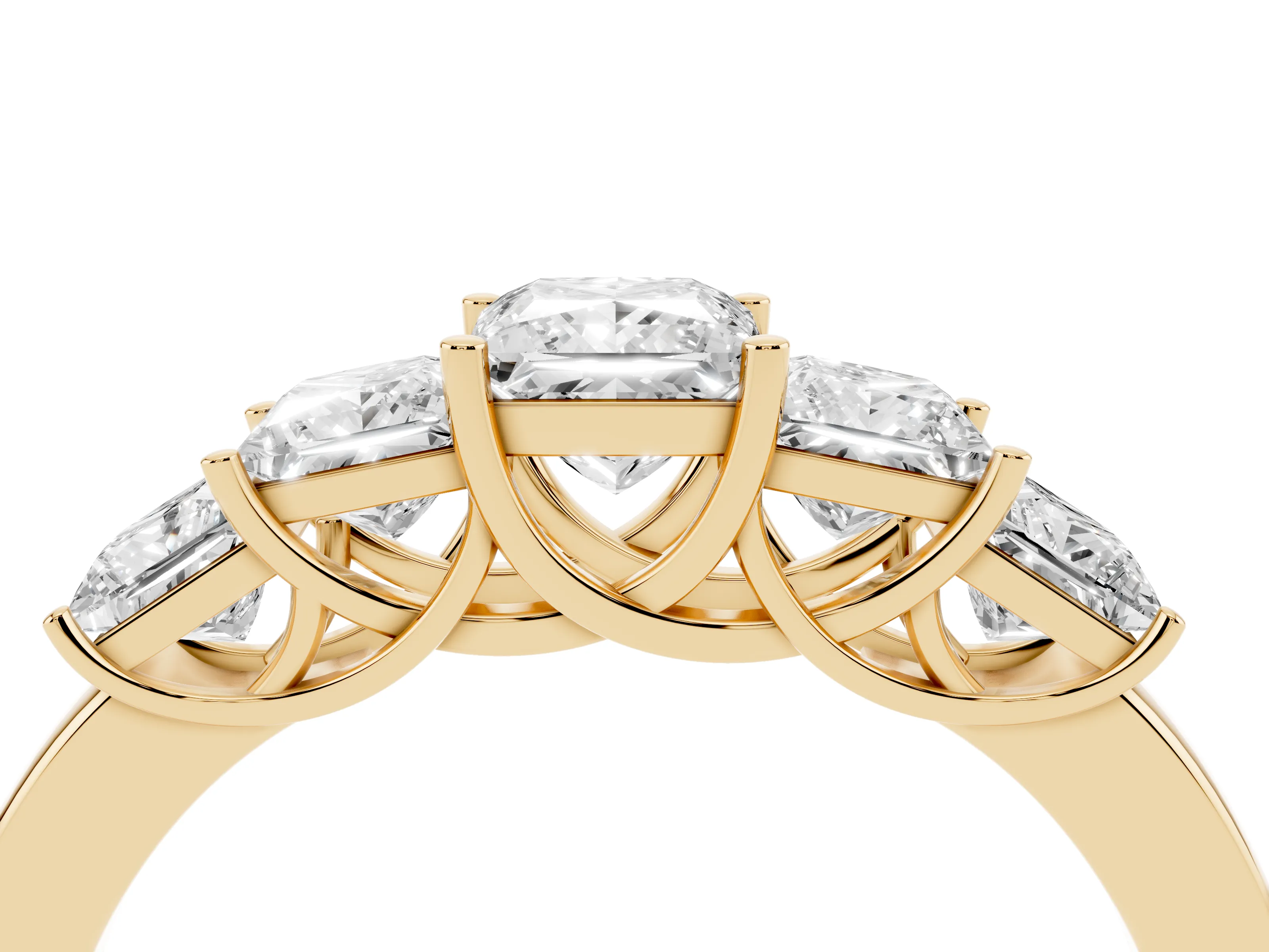 Princess Cut Diamond Five-Stone Ring Set in Yellow gold with Individual Prong Settings