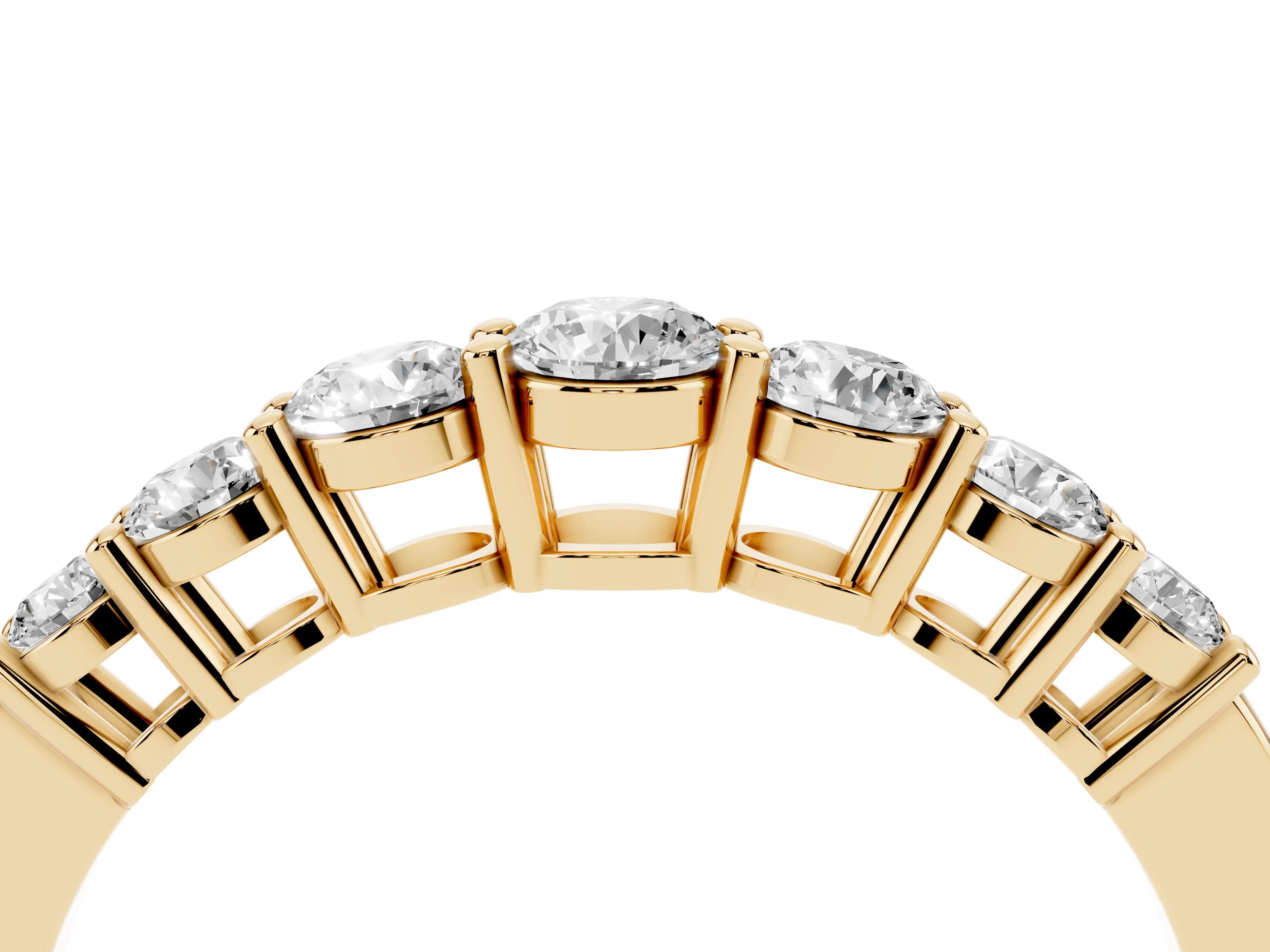 Round Diamond Half Eternity Stacking Band Set in Yellow gold with Prong Setting
