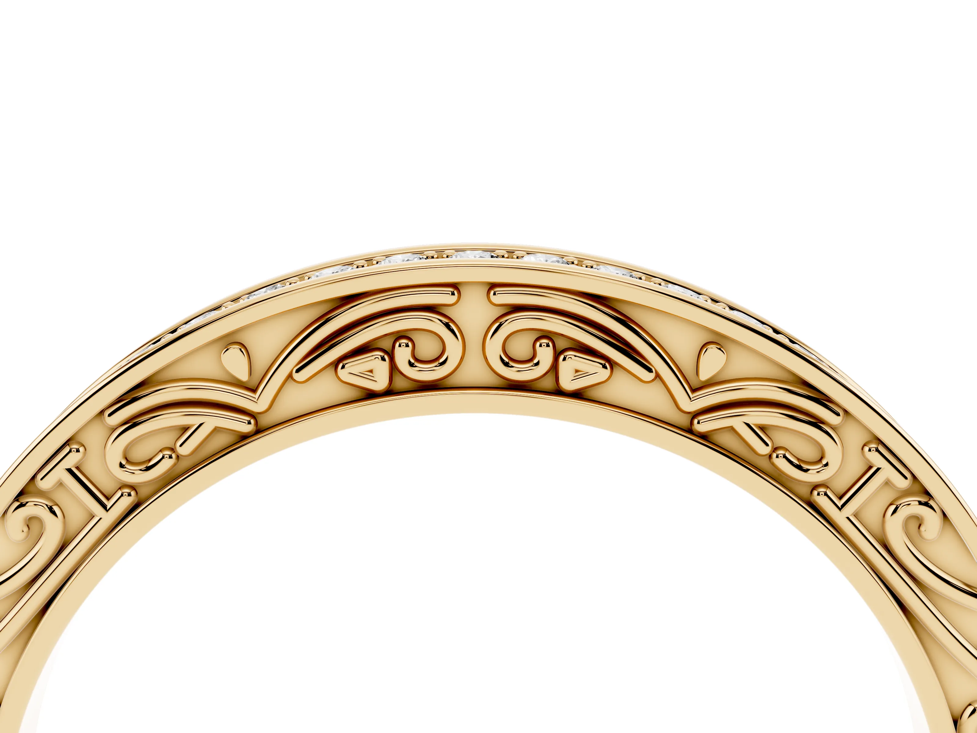 Round Diamond Channel Band Set in Yellow gold with Milgrain Engraving