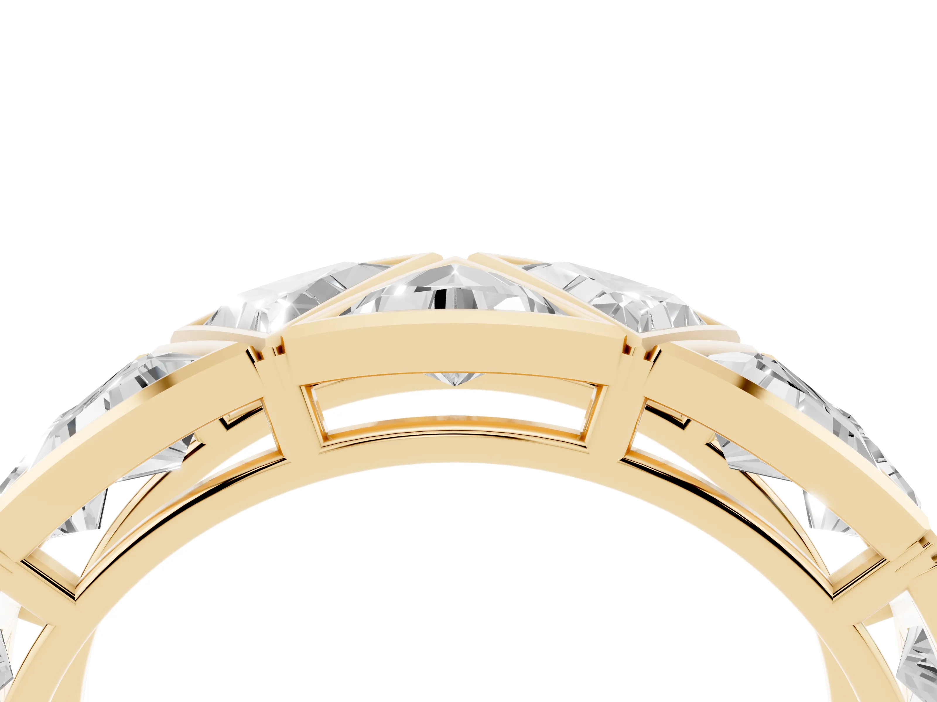 Triangle Diamond Geometric Mens Band Set in Yellow gold with Framed Sections