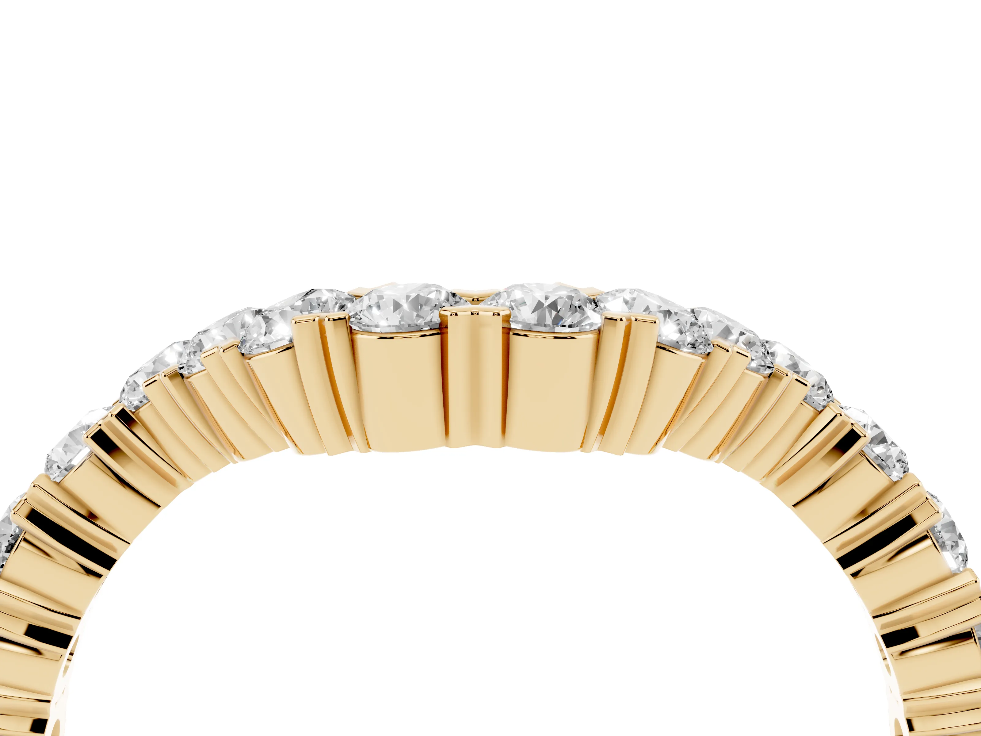 Round Diamond V-Shaped Pavé Band Set in Yellow gold with Prong Setting