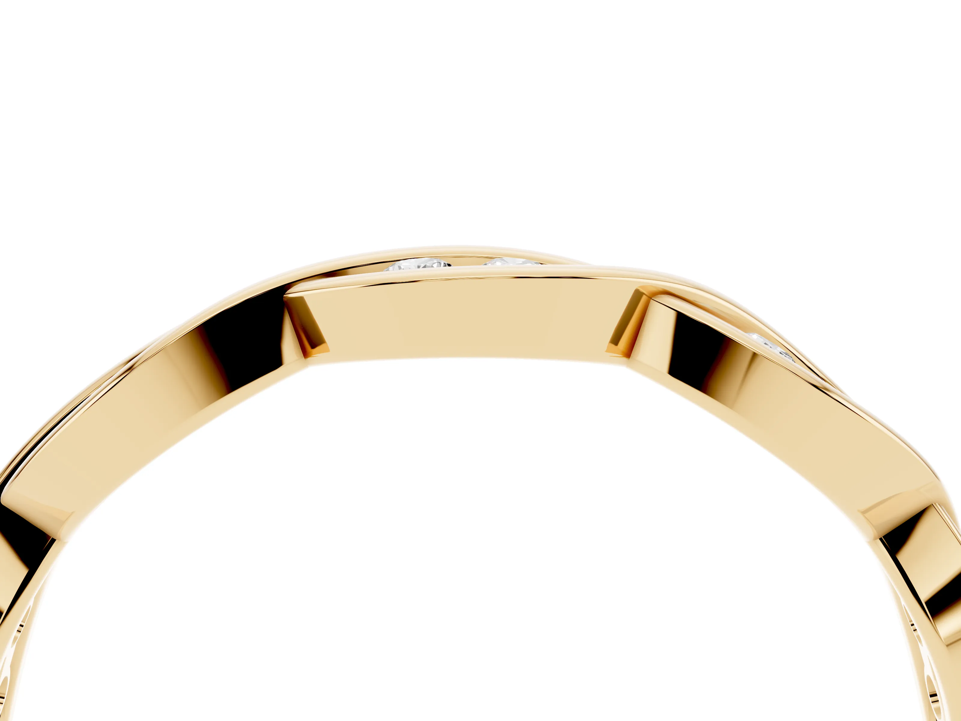 Round Diamond Twist Eternity Band Set in Yellow gold with Bezel Setting