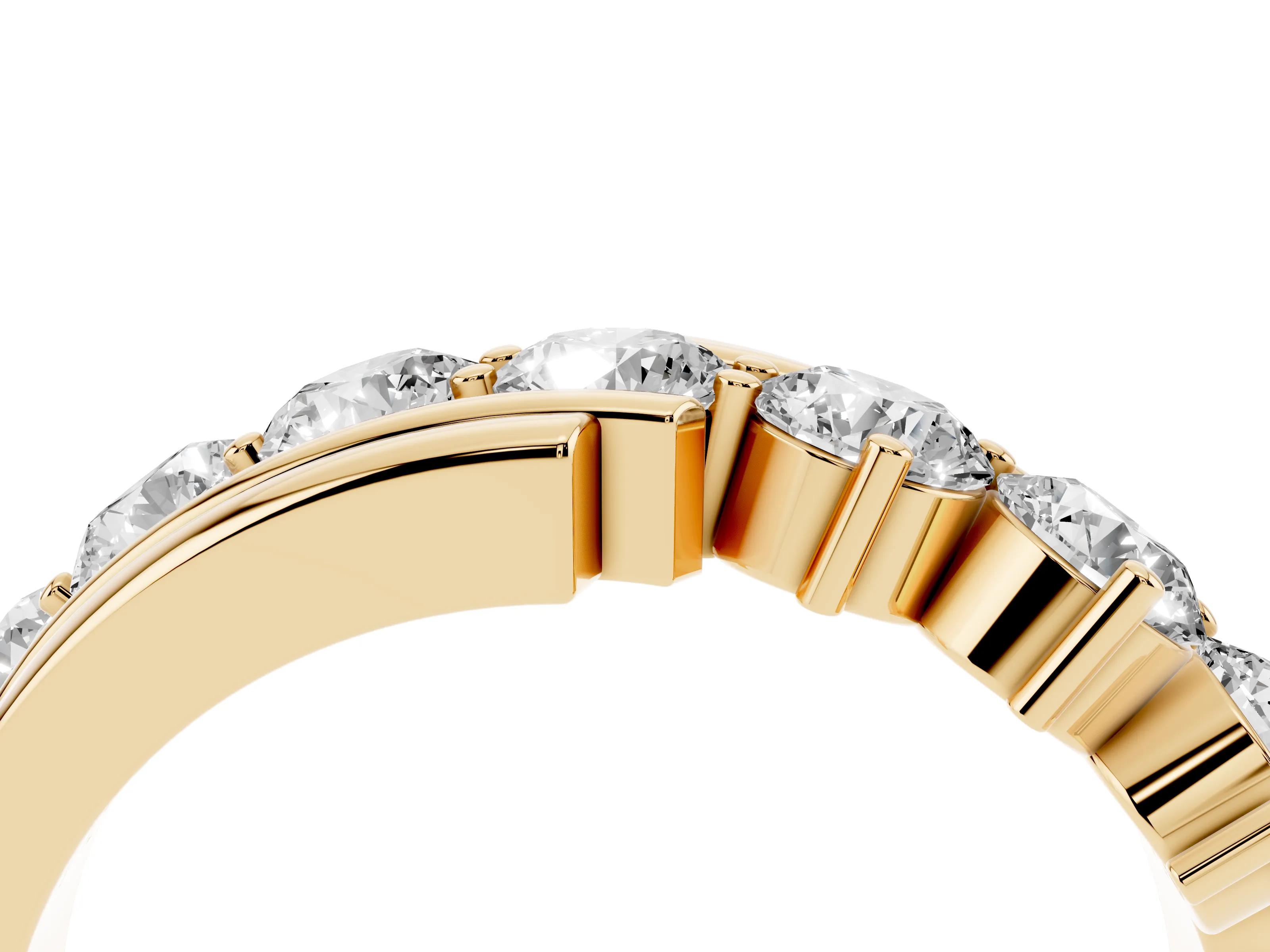 Round Diamond Wave Band Set in Yellow gold with Channel and Shared Prong Setting
