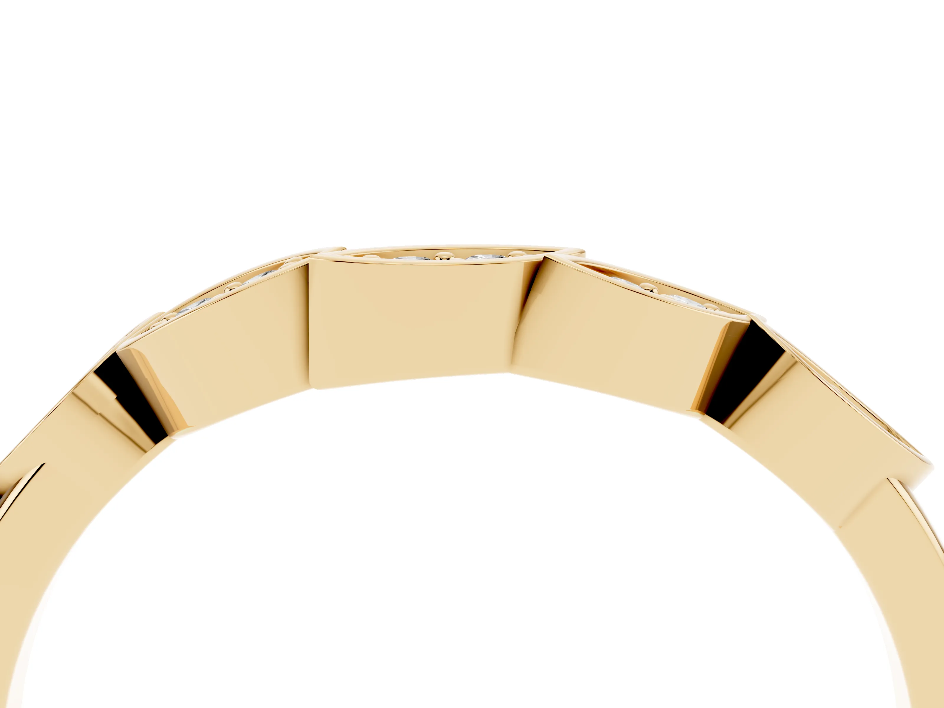 Marquise Diamond Leaf Eternity Band Set in Yellow gold with Bezel Setting