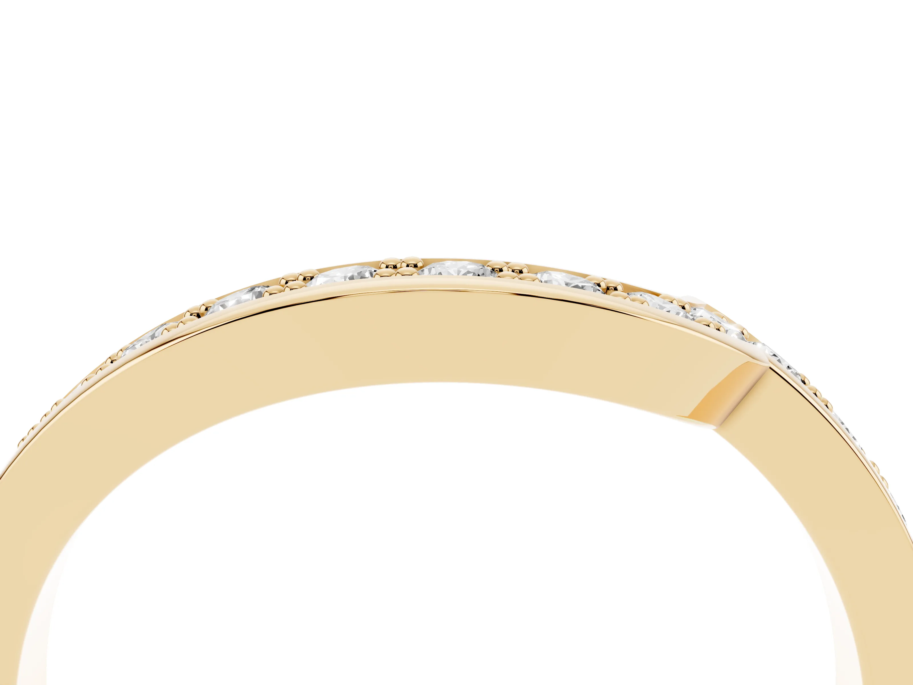 Round Diamond Curved Wedding Band Set in Yellow gold with Pavé Channel Setting