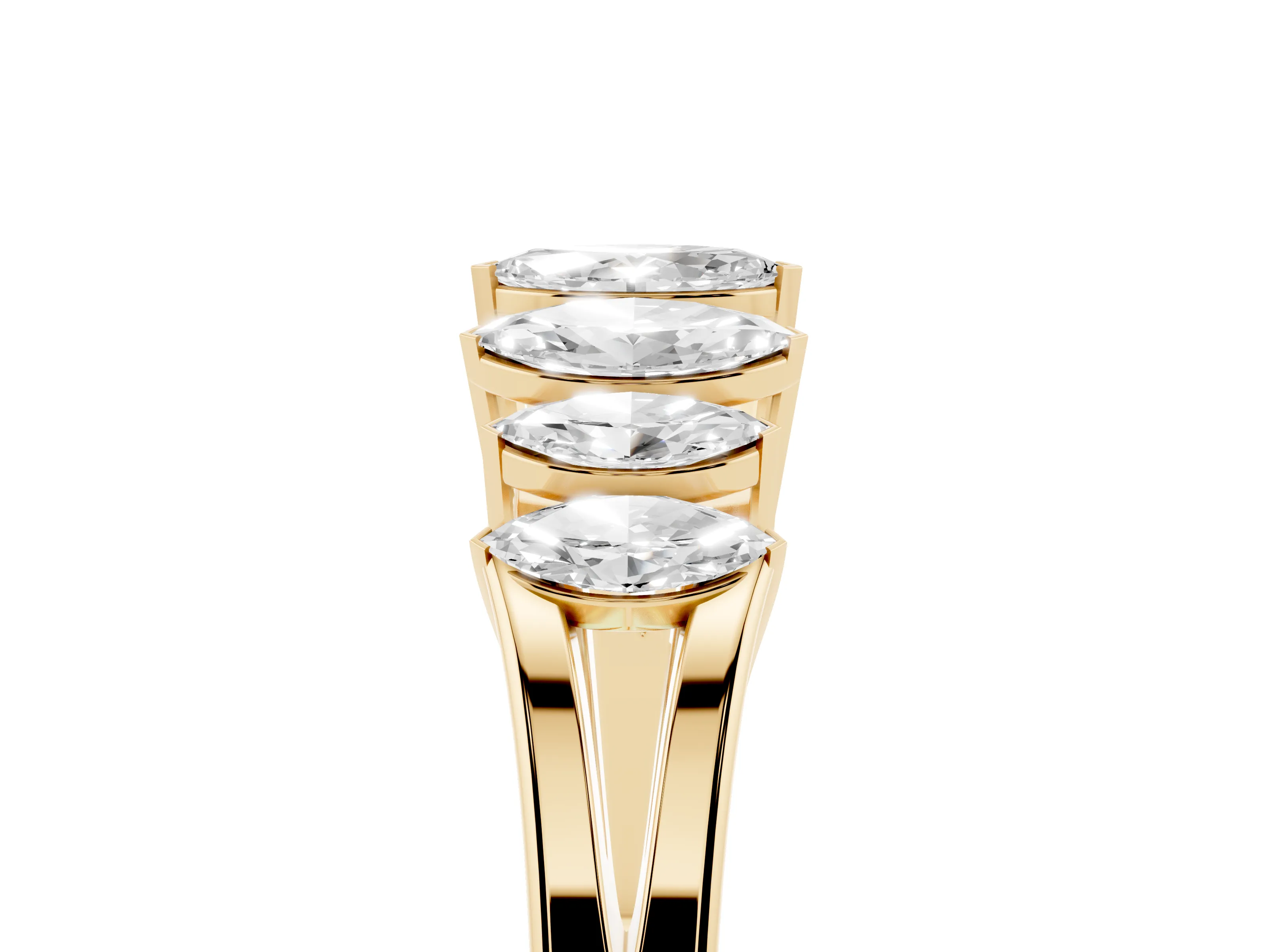Marquise Diamond Half Eternity Band Set in Yellow gold with Seven Prong-Set Stones