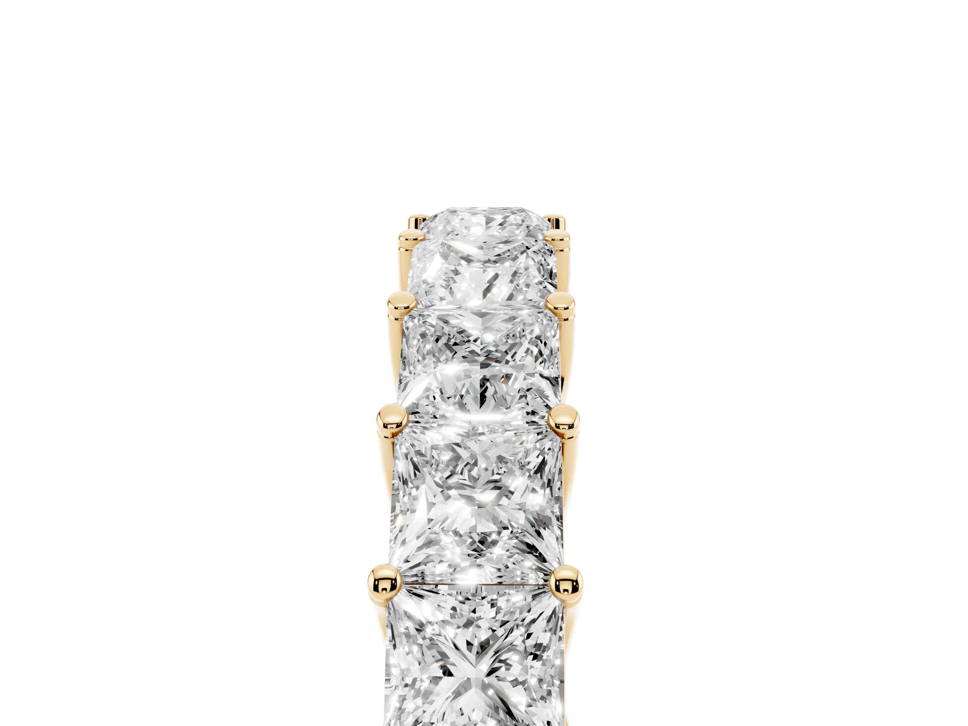 Princess Cut Diamond Channel Eternity Band Set in Yellow gold with Prong Detailing